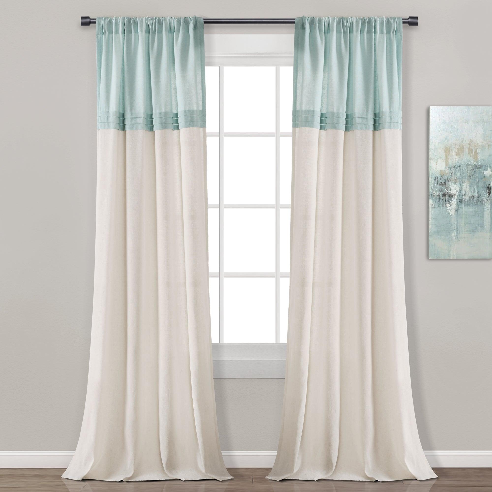 Farmhouse Faux Linen Colorblock Pleated Window Curtains