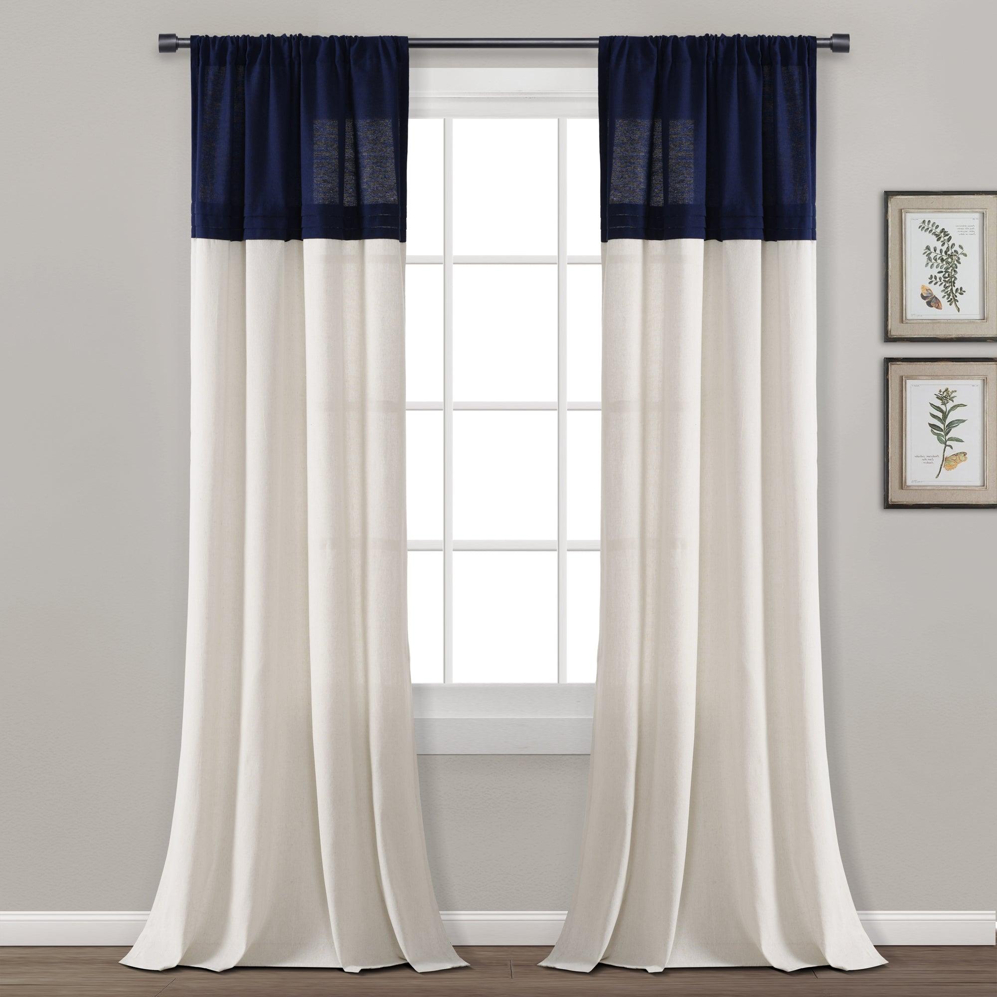 Farmhouse Faux Linen Colorblock Pleated Window Curtains