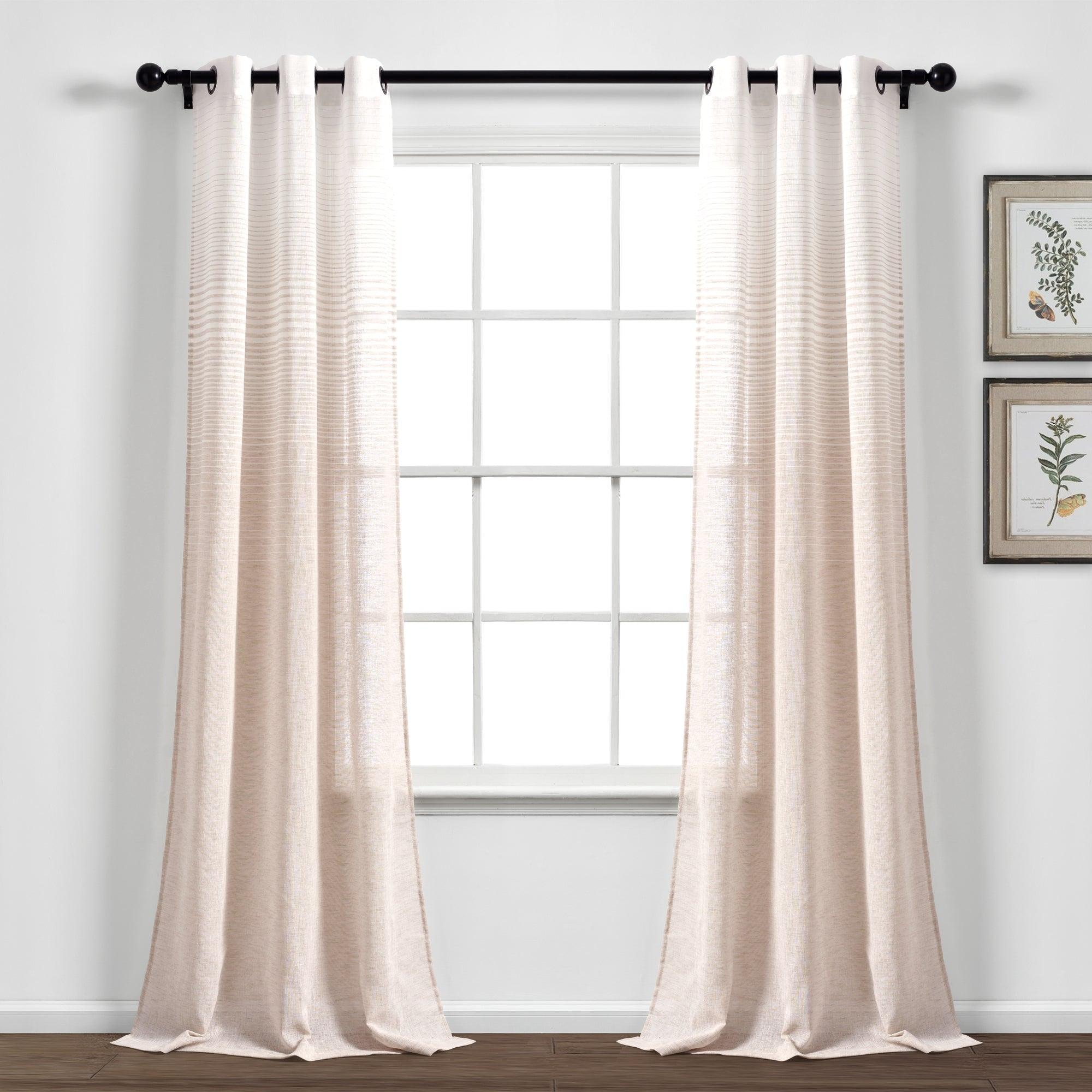 Farmhouse Ombre Stripe Grommet Sheer Window Curtain Panel Set