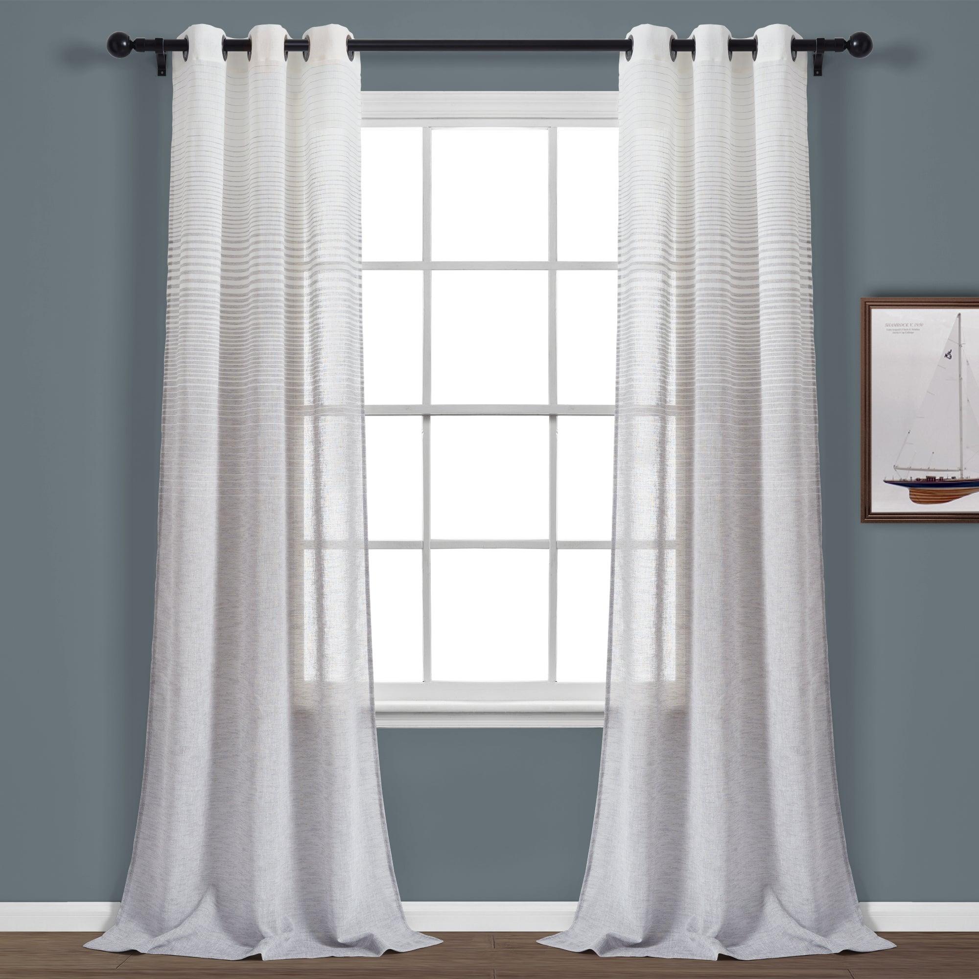 Farmhouse Ombre Stripe Grommet Sheer Window Curtain Panel Set