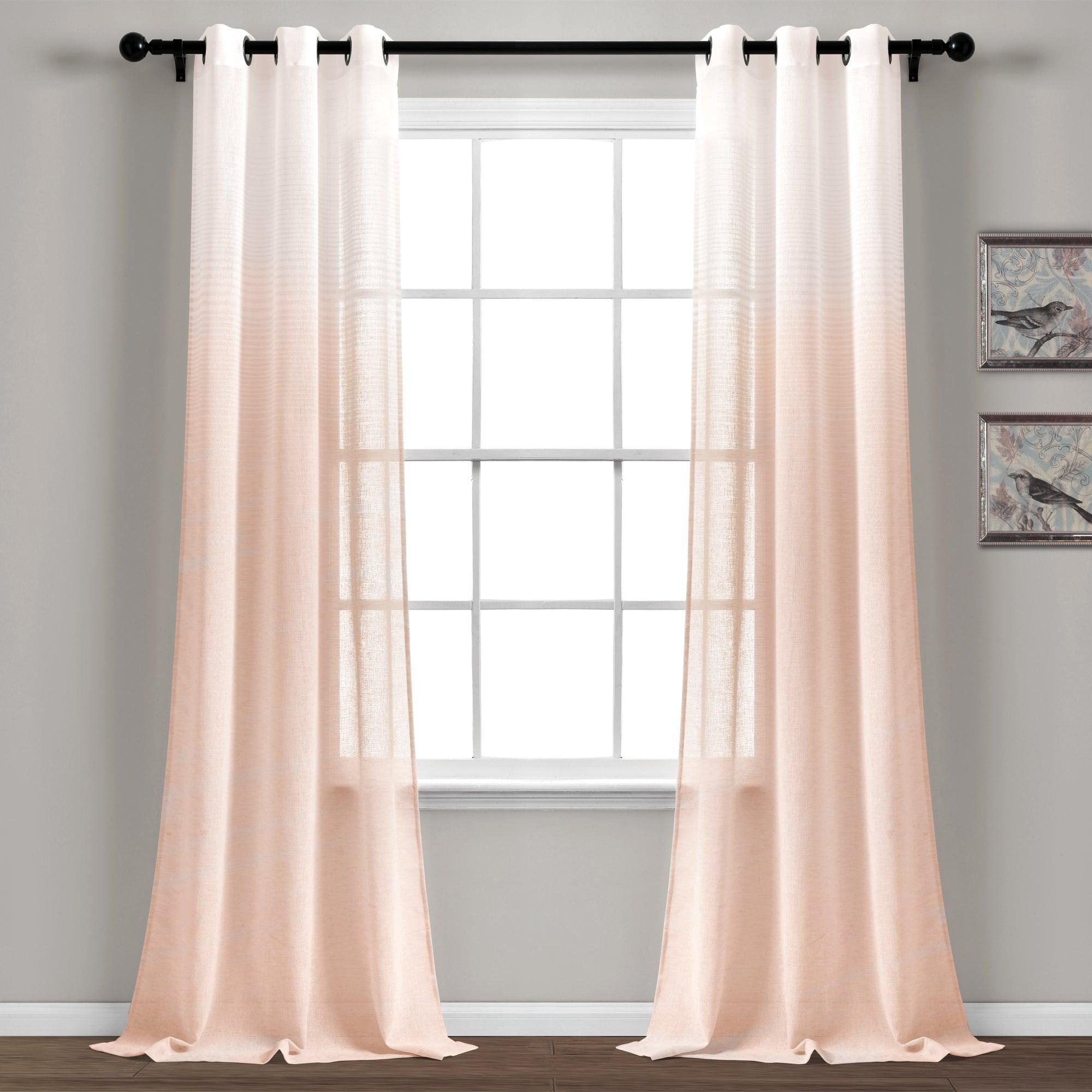 Farmhouse Ombre Stripe Grommet Sheer Window Curtain Panel Set