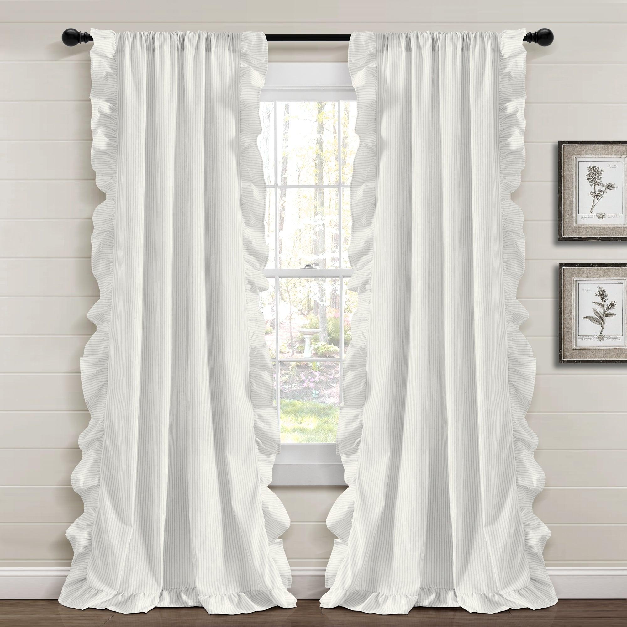 Farmhouse Stripe Reyna Ruffle Window Curtain Panel Set