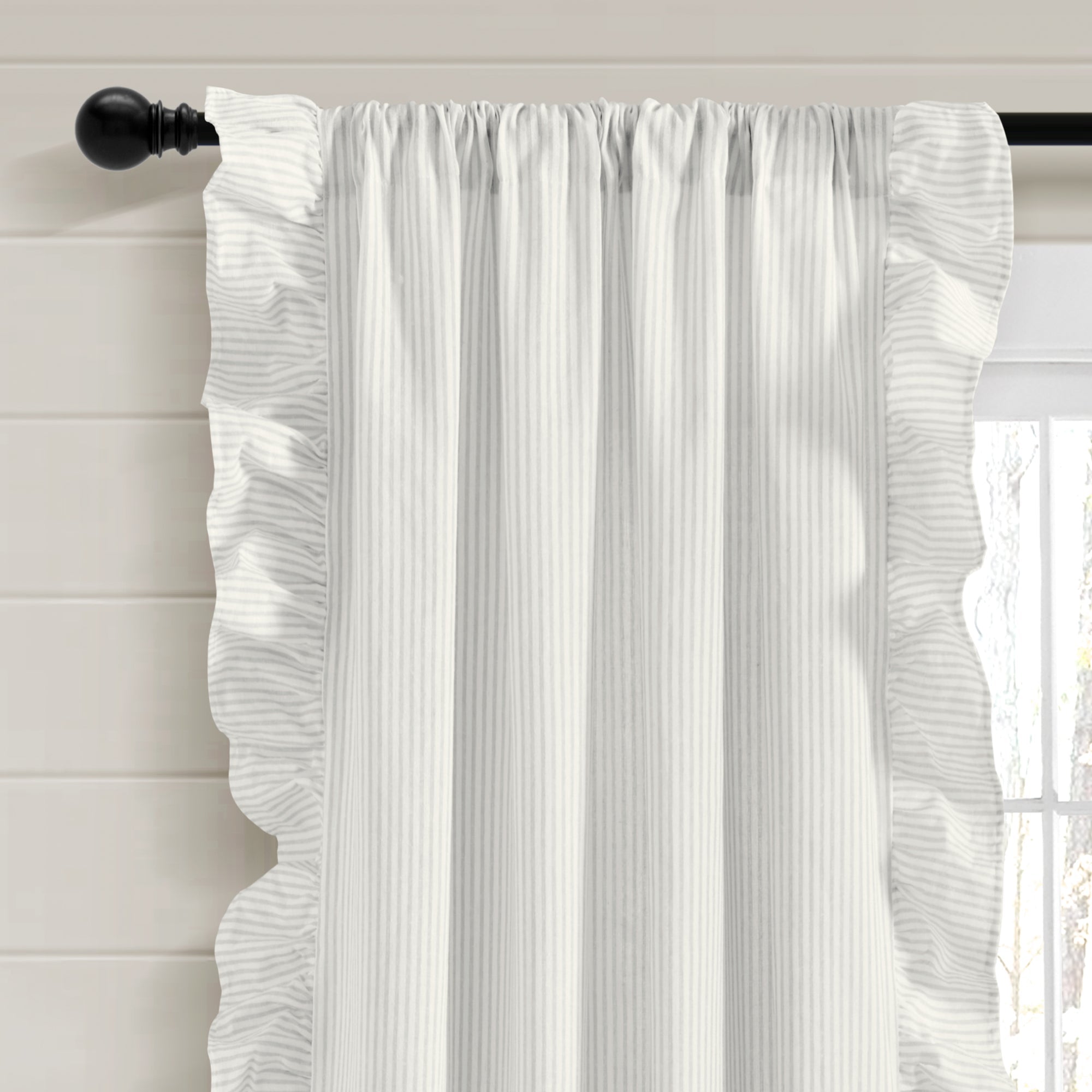 Farmhouse Stripe Reyna Ruffle Window Curtain Panel Set