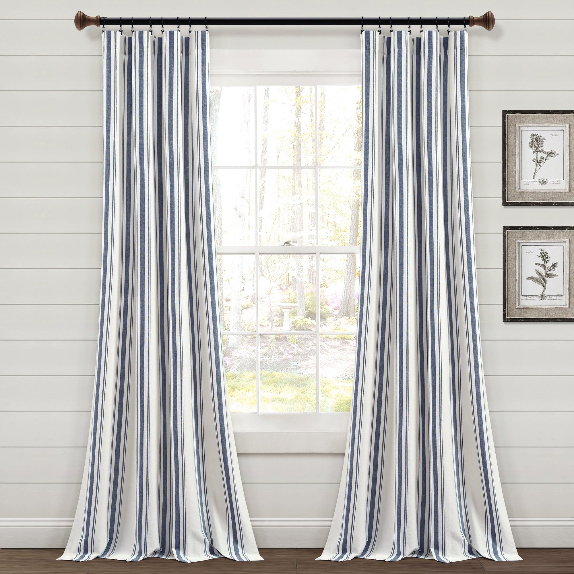 Farmhouse Stripe Yarn Dyed Recycled Cotton Window Curtain Panel Set