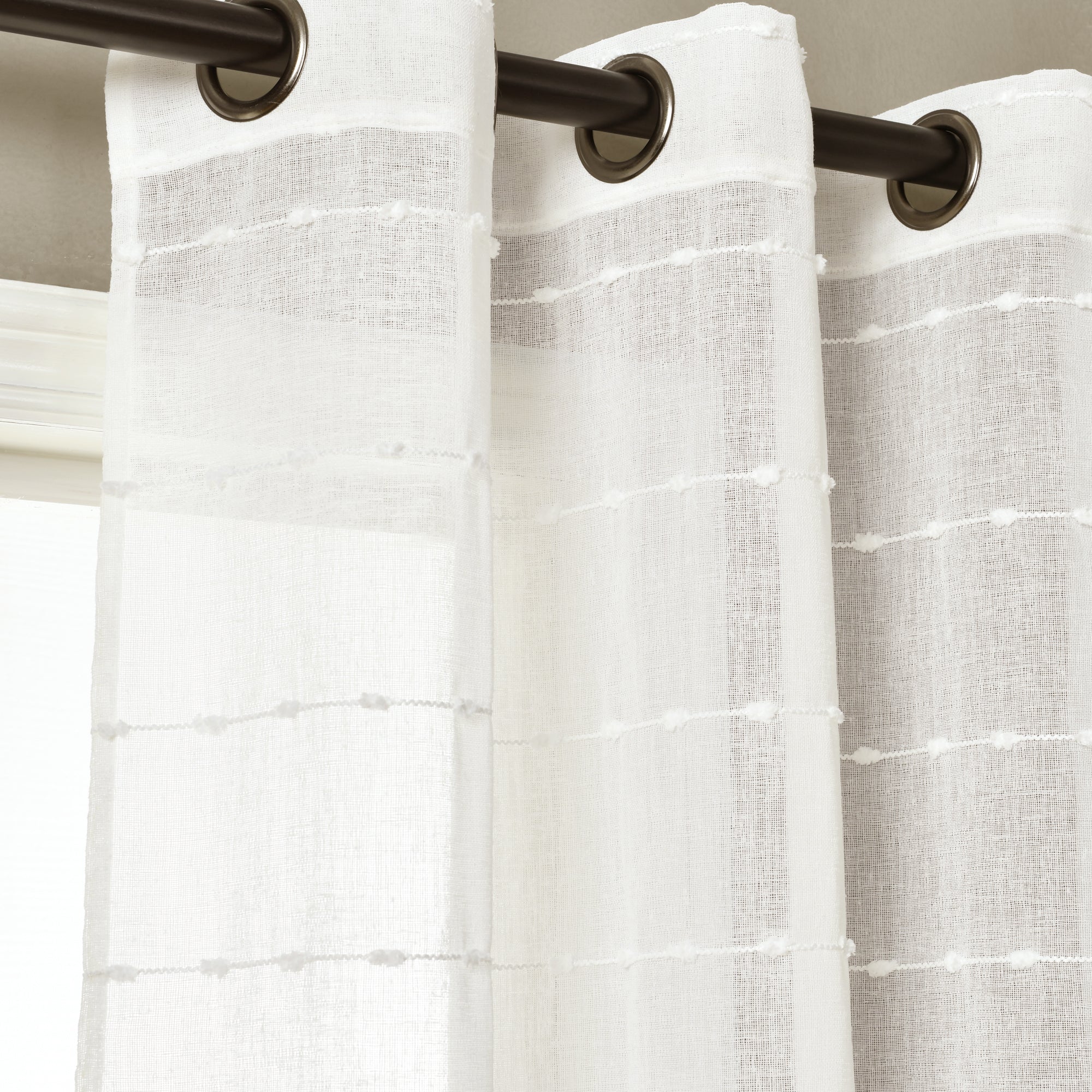 Farmhouse Textured Grommet Sheer Window Curtain Panel Set