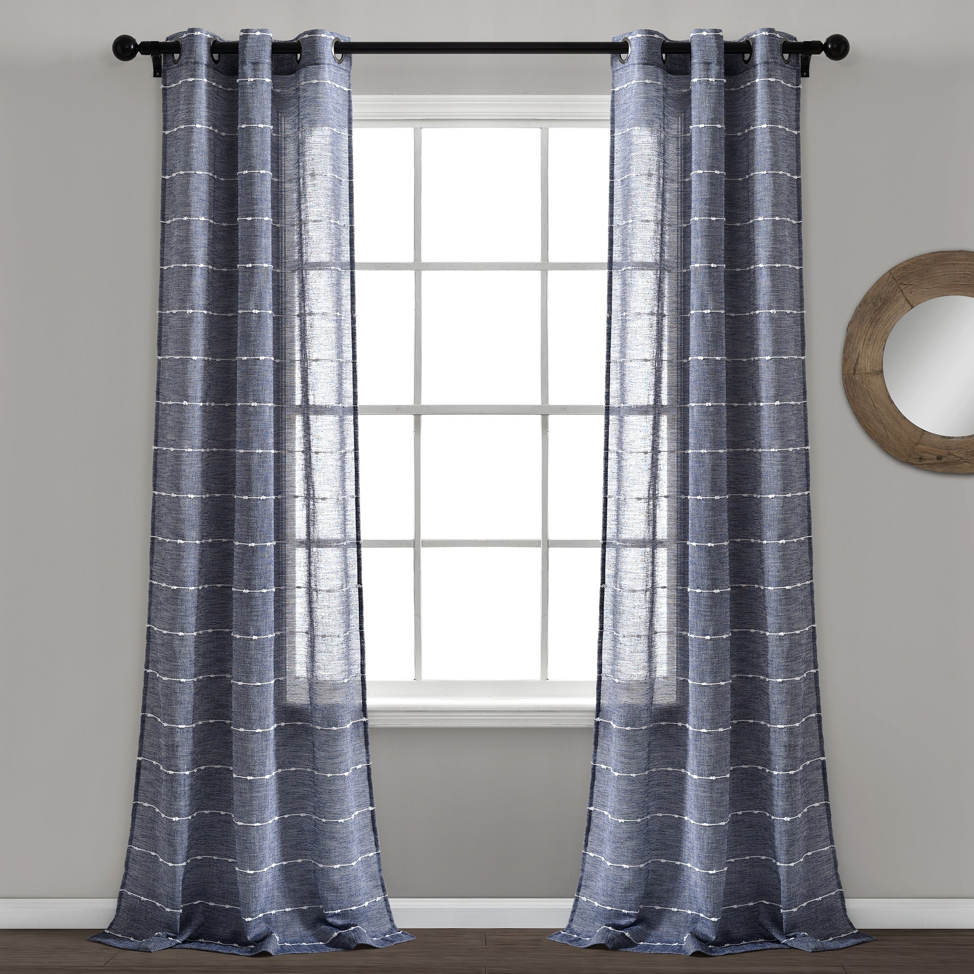 Farmhouse Textured Grommet Sheer Window Curtain Panel Set