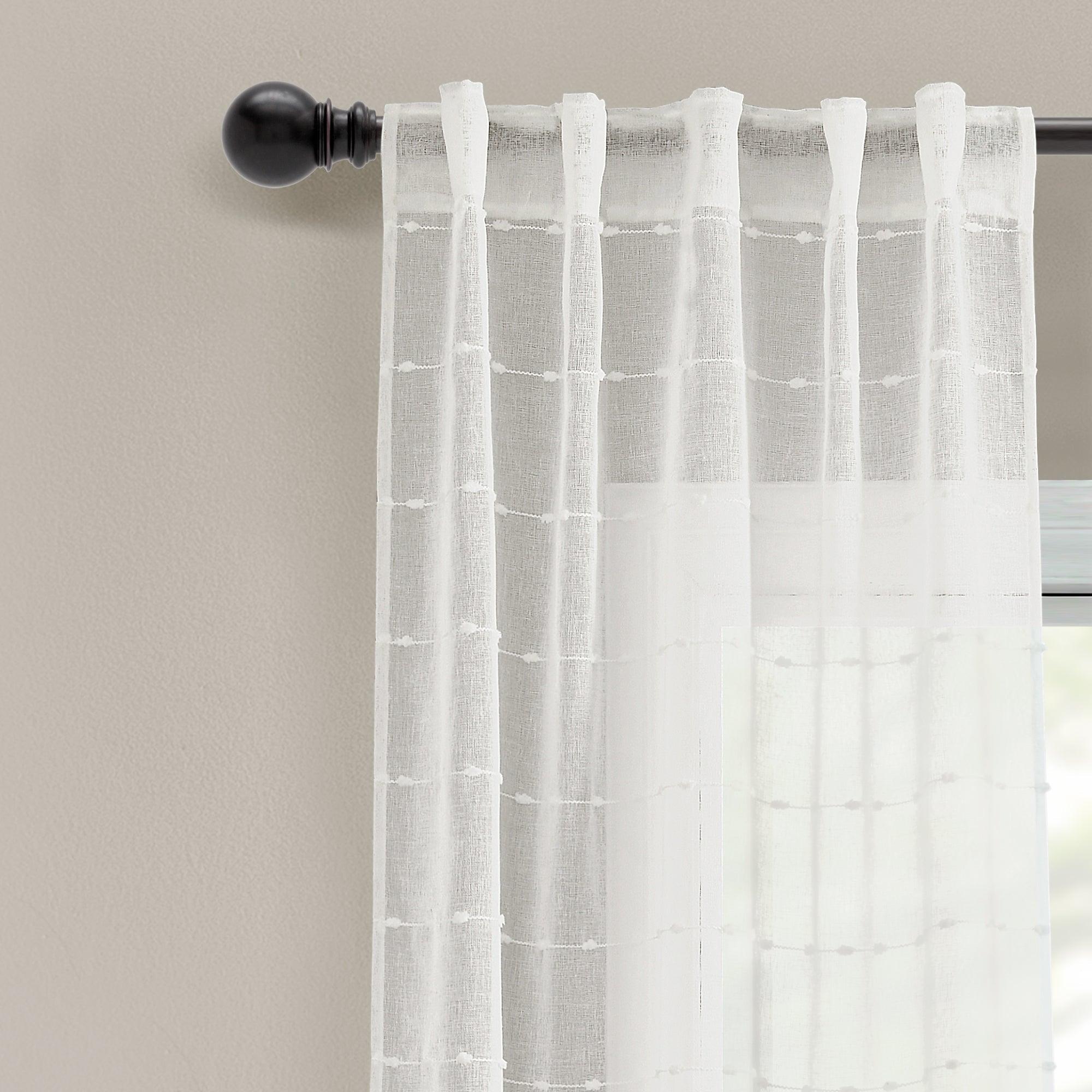 Farmhouse Textured Sheer Back Tab Rod Pocket Window Curtain Panel Set