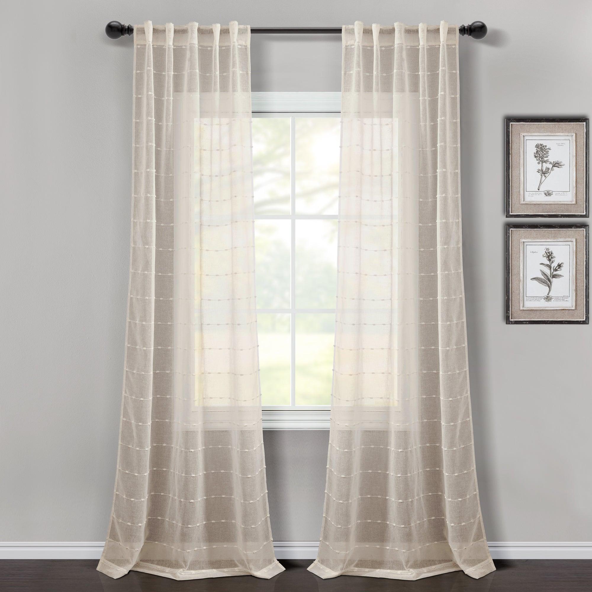 Farmhouse Textured Sheer Back Tab Rod Pocket Window Curtain Panel Set