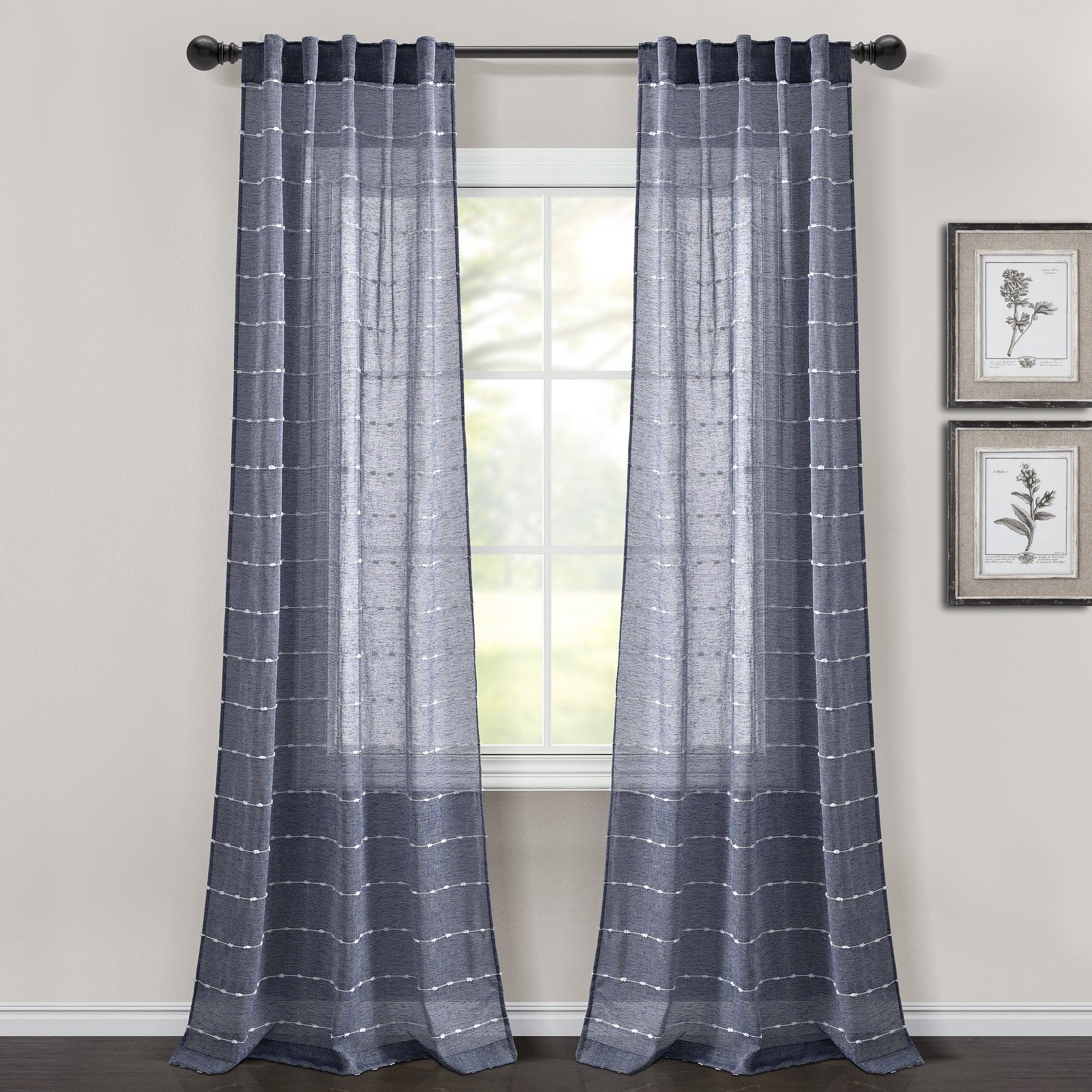 Farmhouse Textured Sheer Back Tab Rod Pocket Window Curtain Panel Set