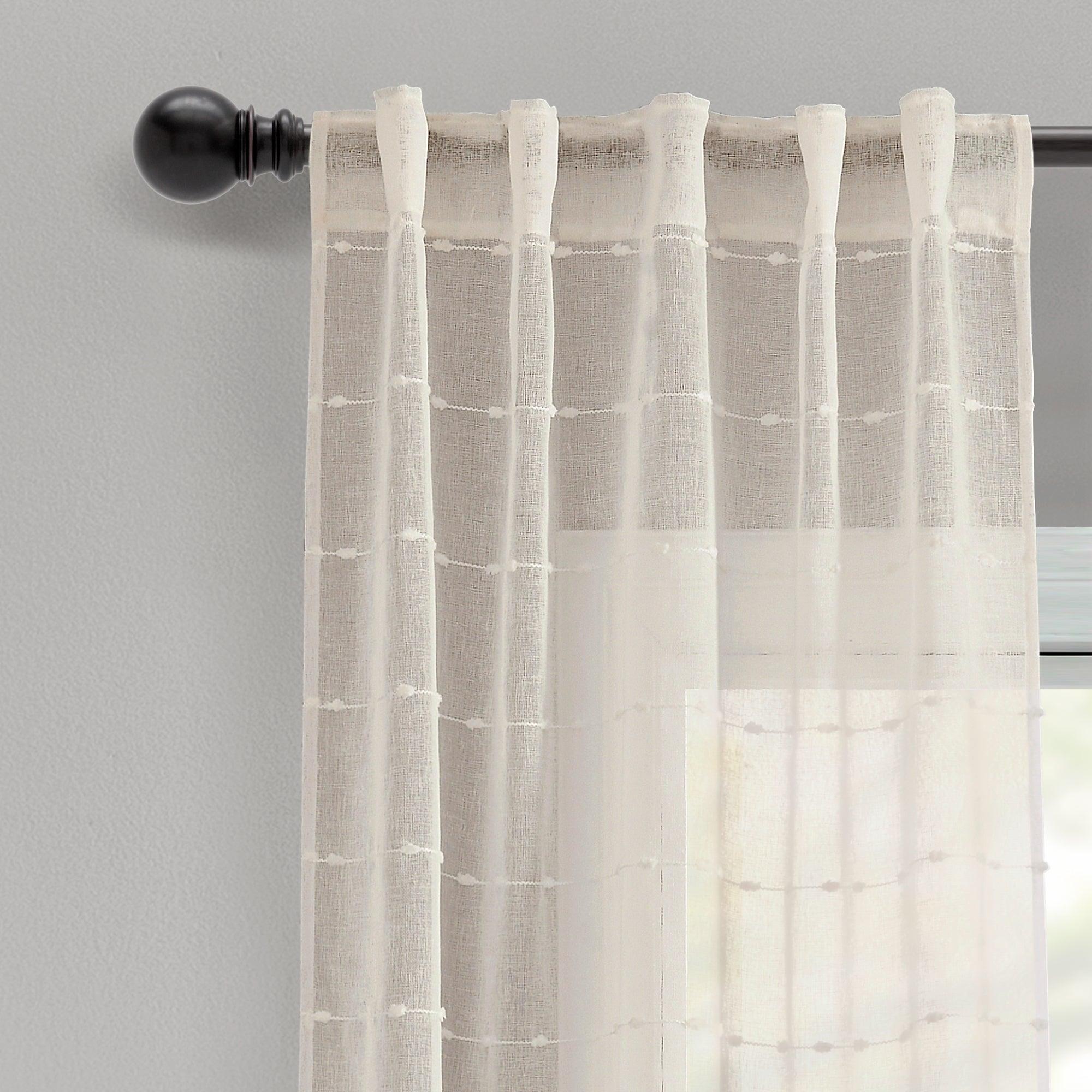 Farmhouse Textured Sheer Back Tab Rod Pocket Window Curtain Panel Set