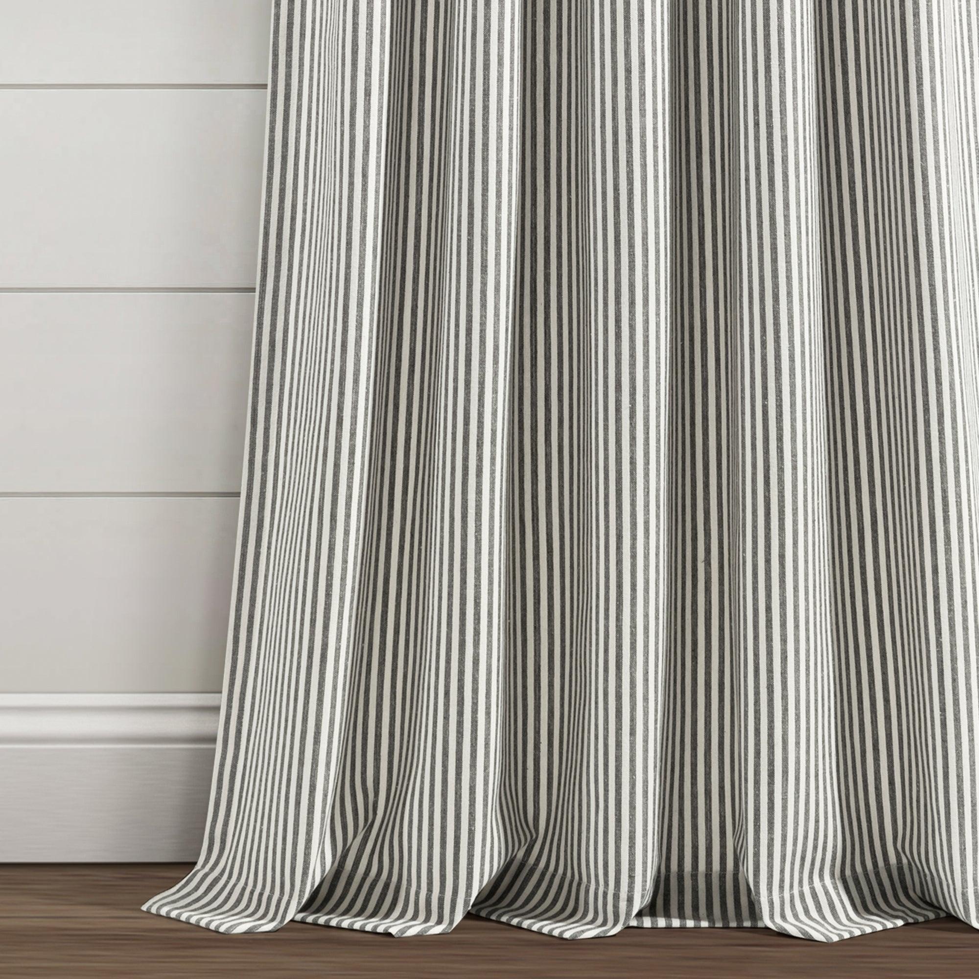 Farmhouse Vintage Stripe Recycled Cotton Window Curtain Panel Set