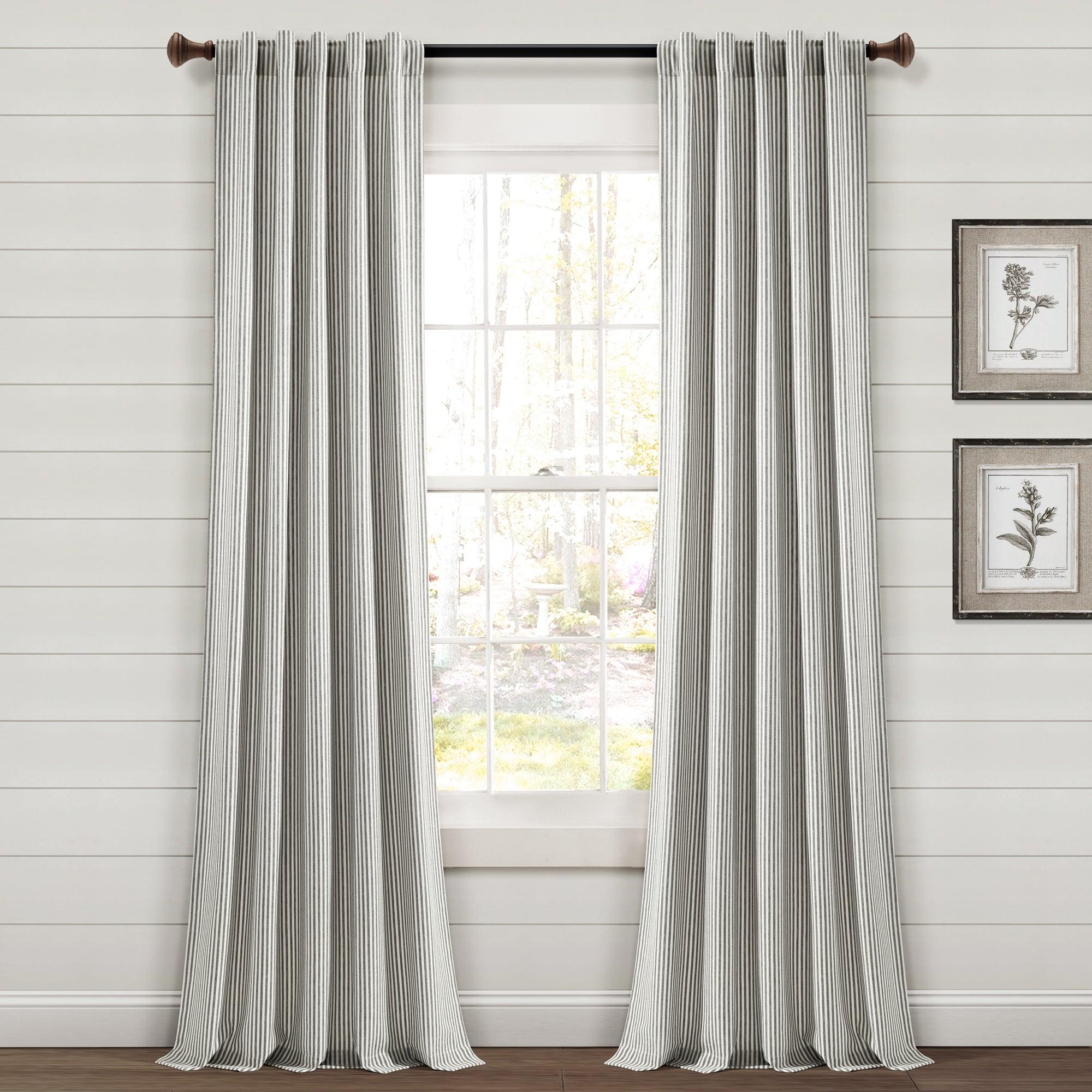 Farmhouse Vintage Stripe Recycled Cotton Window Curtain Panel Set