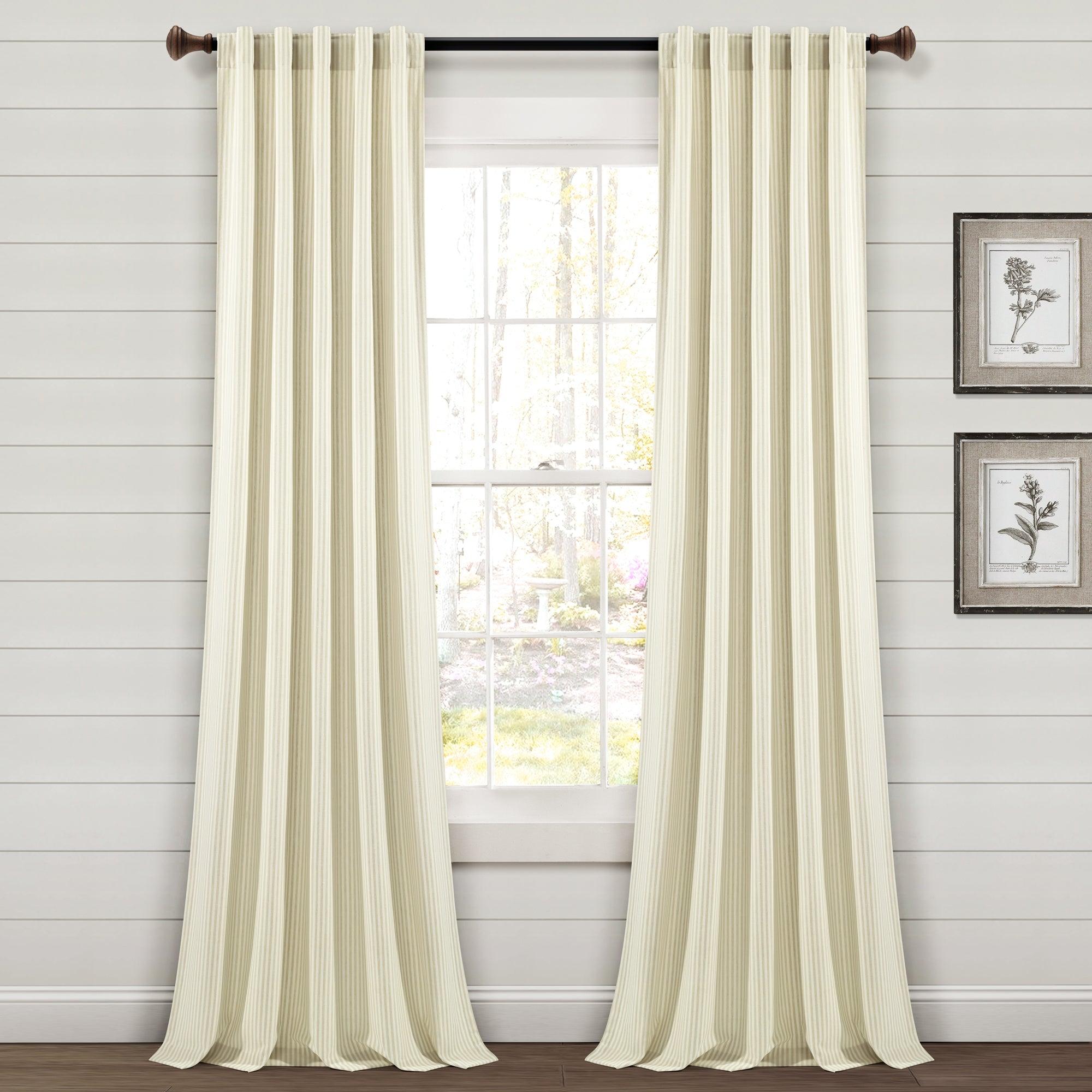 Farmhouse Vintage Stripe Recycled Cotton Window Curtain Panel Set