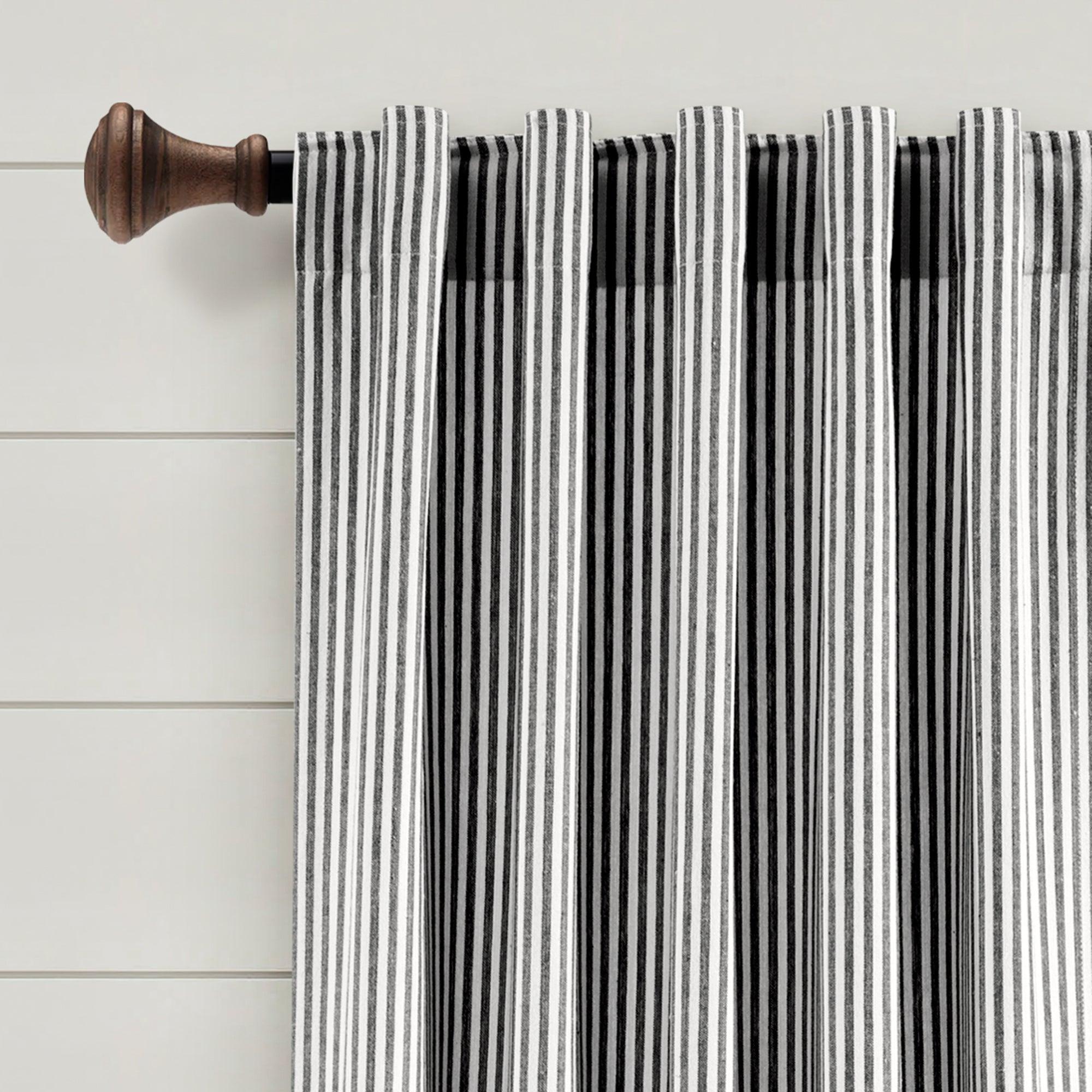 Farmhouse Vintage Stripe Recycled Cotton Window Curtain Panel Set