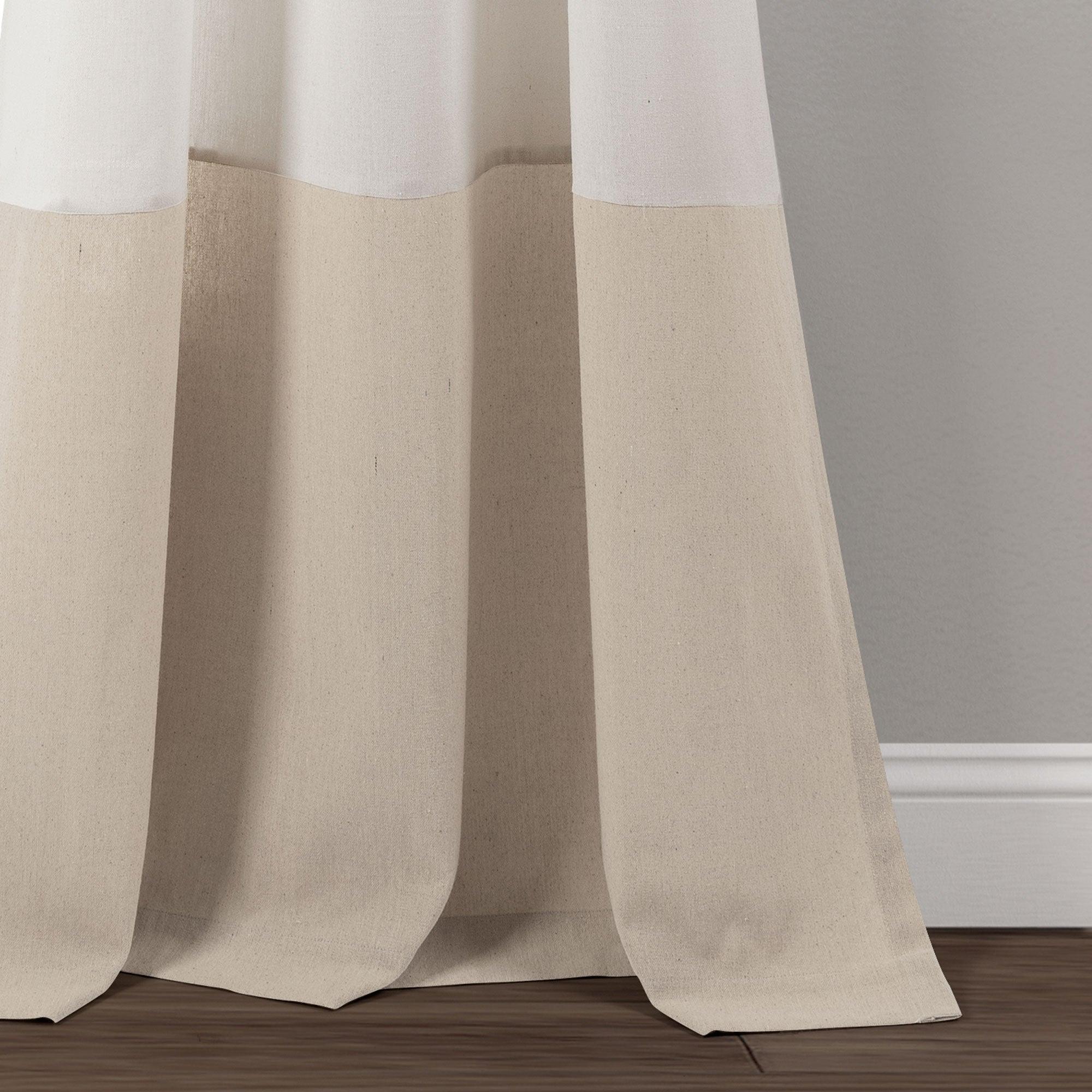 Faux Linen Grommet Color Block Window Curtain Panel