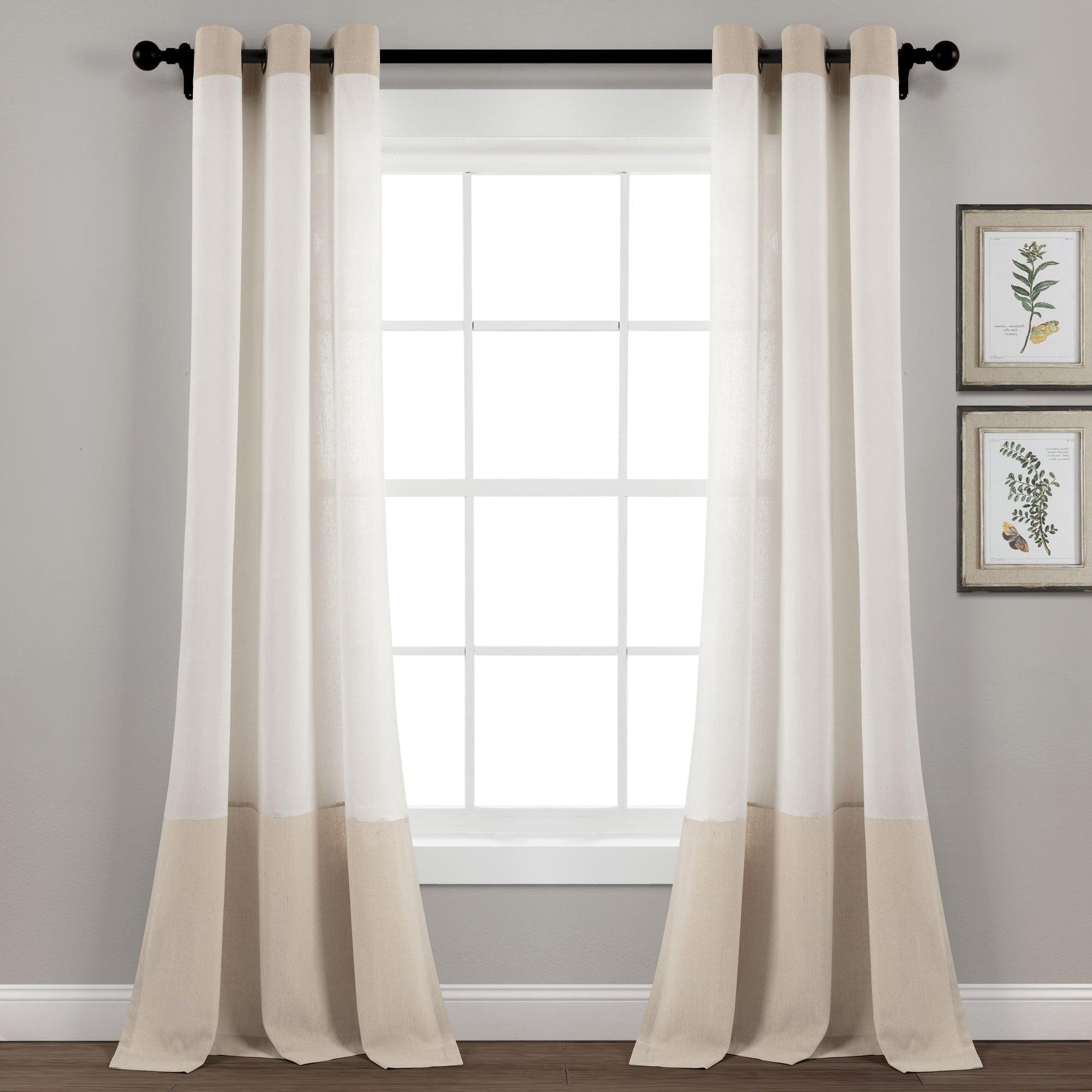 Faux Linen Grommet Color Block Window Curtain Panel