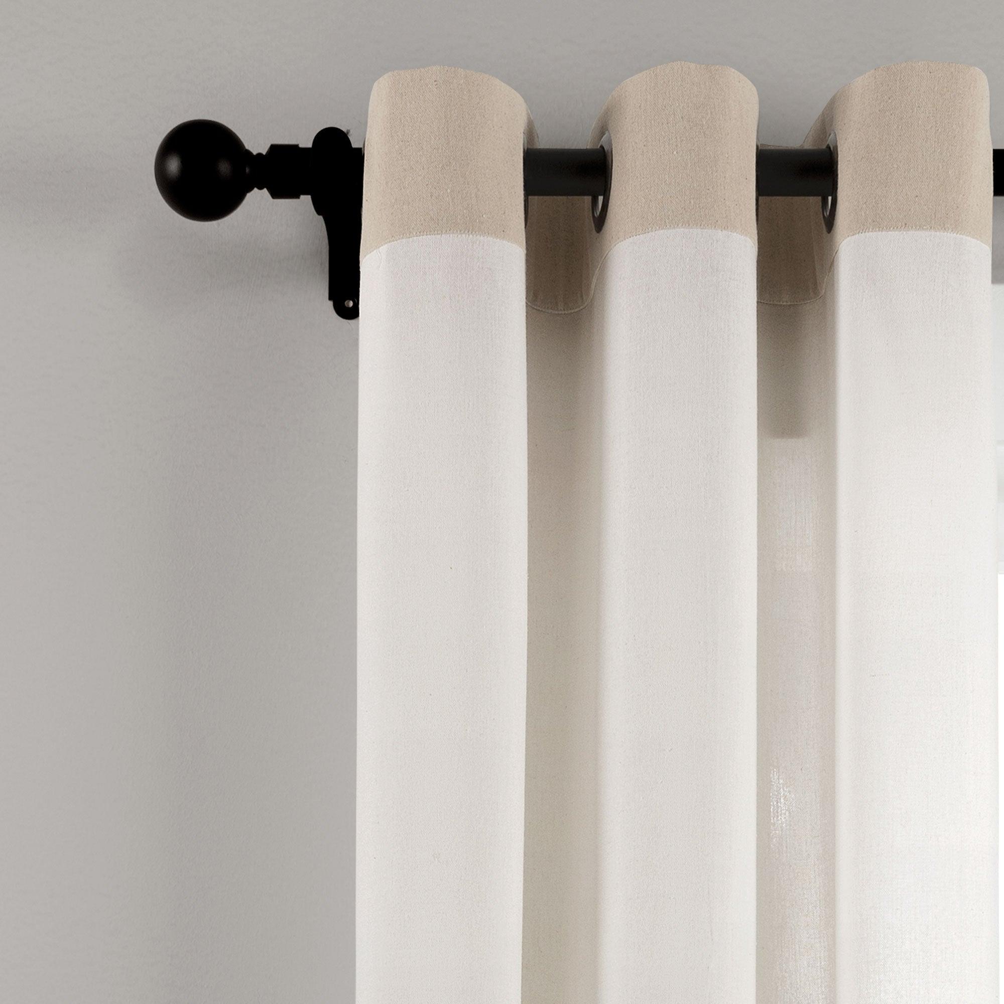 Faux Linen Grommet Color Block Window Curtain Panel