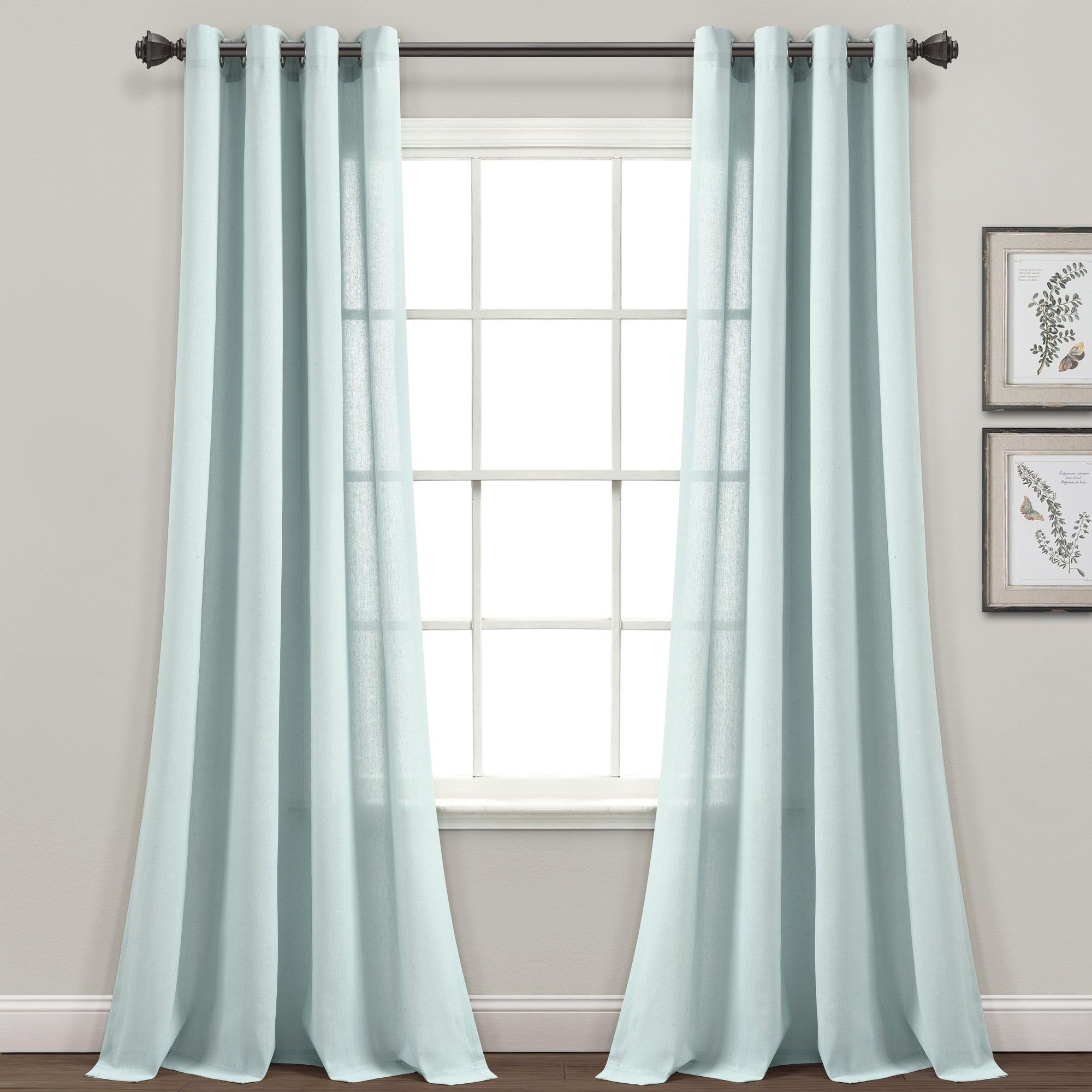 Faux Linen Grommet Window Curtain Panel Set