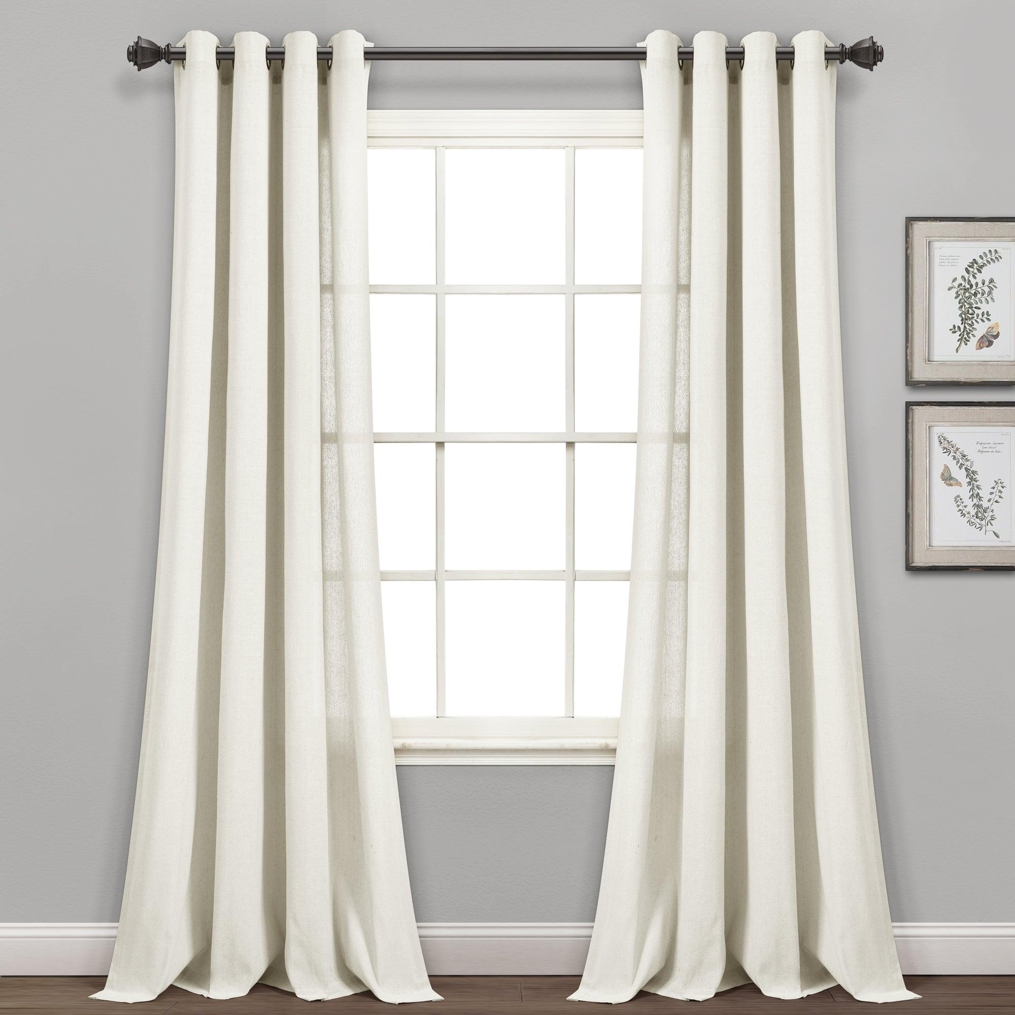 Faux Linen Grommet Window Curtain Panel Set