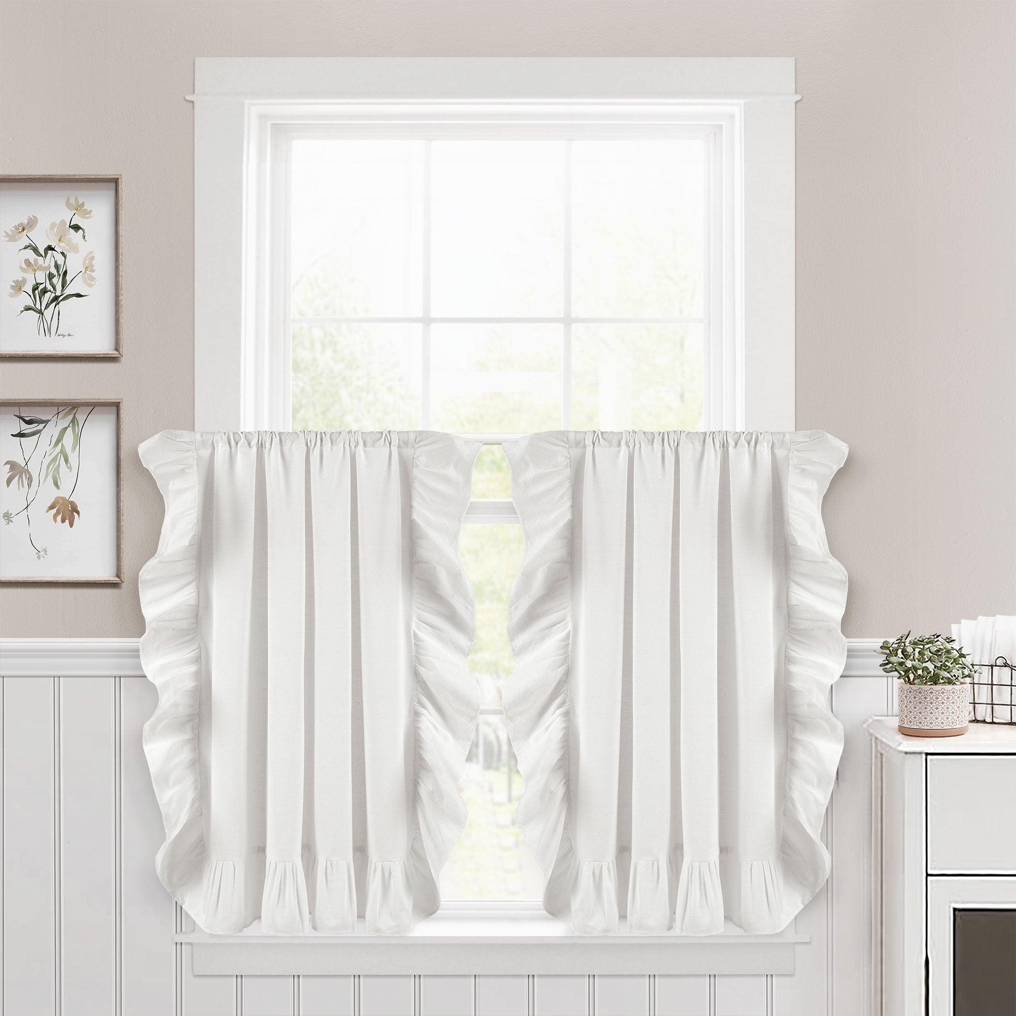 Faux Linen Ruffle Kitchen Window Tiers Set