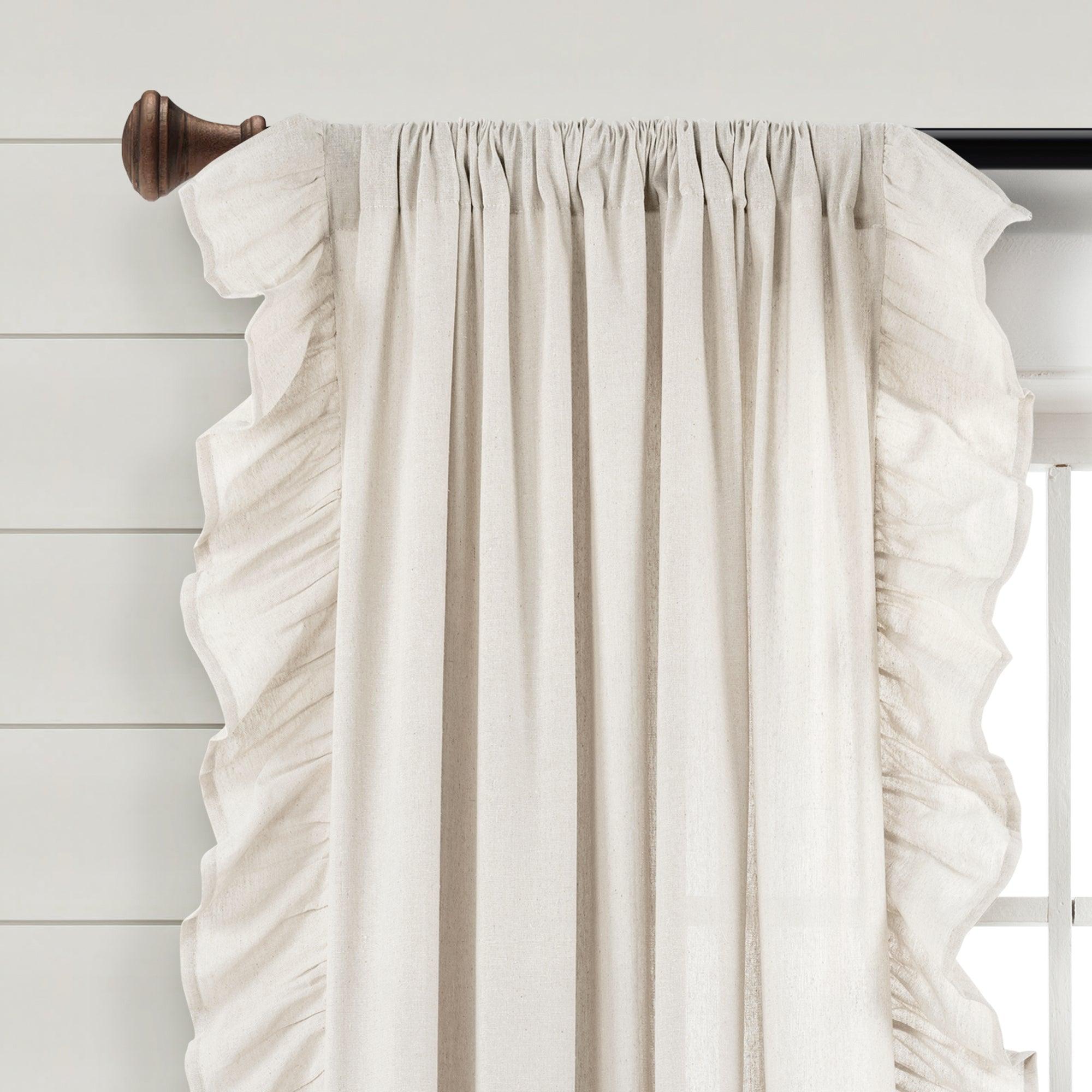 Faux Linen Ruffle Window Curtain Panel