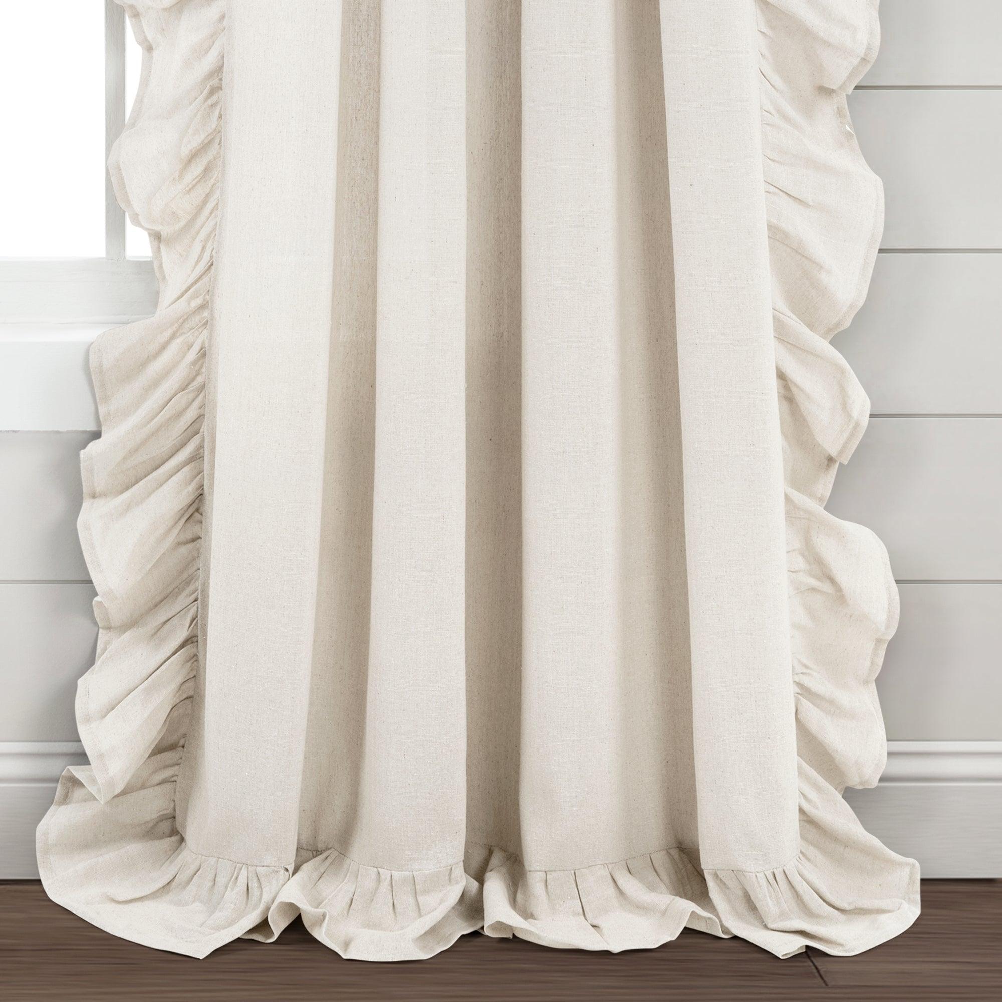 Faux Linen Ruffle Window Curtain Panel