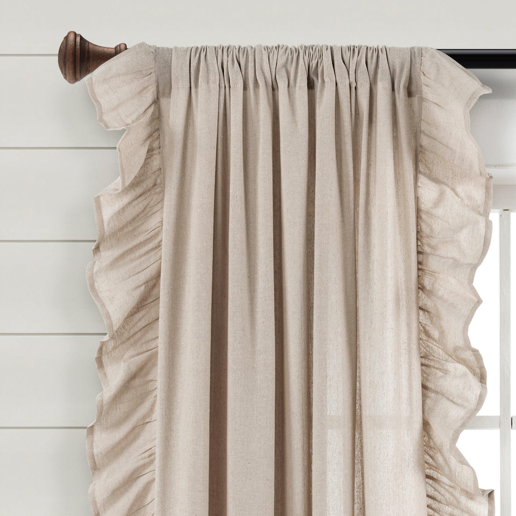 Faux Linen Ruffle Window Curtain Panel