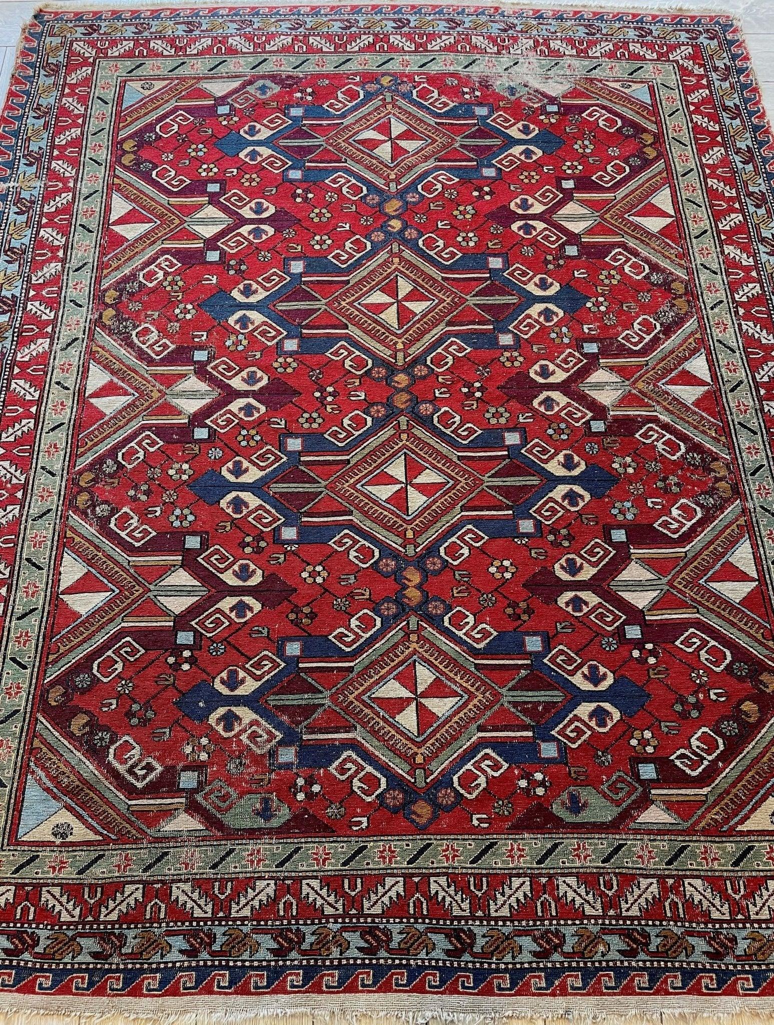 Fine Antique Natural Dyes Caucasian Soumak Area Rug 73''x91''