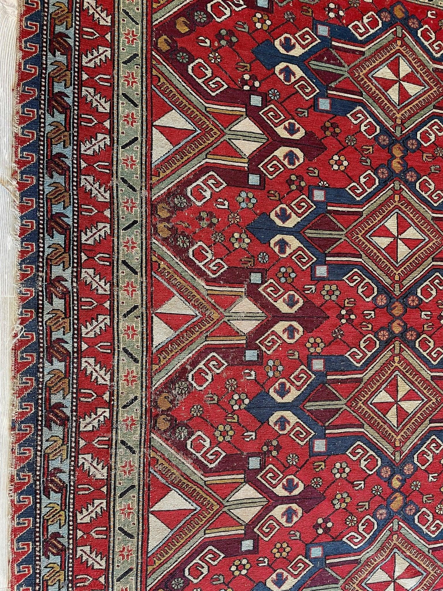 Fine Antique Natural Dyes Caucasian Soumak Area Rug 73''x91''