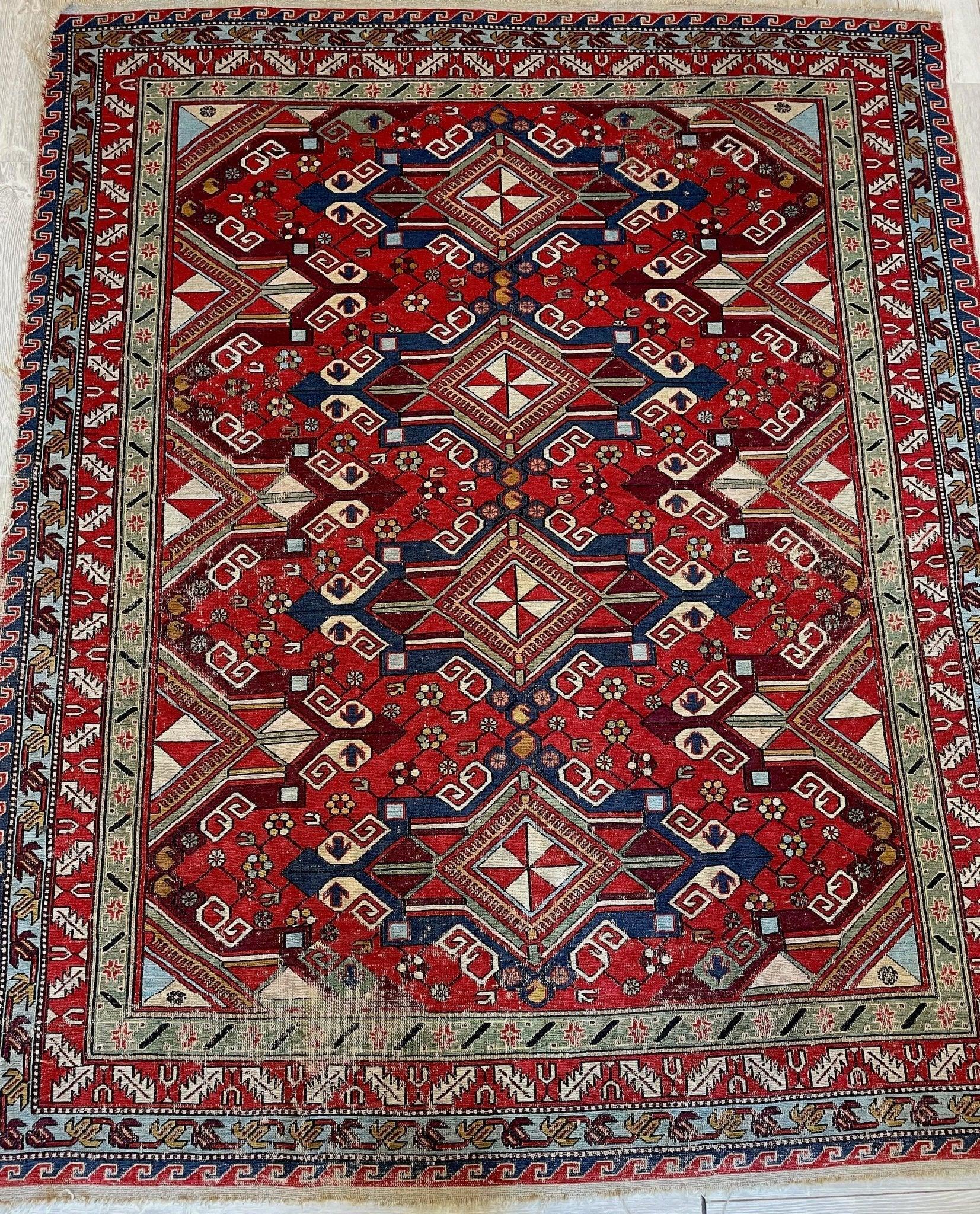 Fine Antique Natural Dyes Caucasian Soumak Area Rug 73''x91''