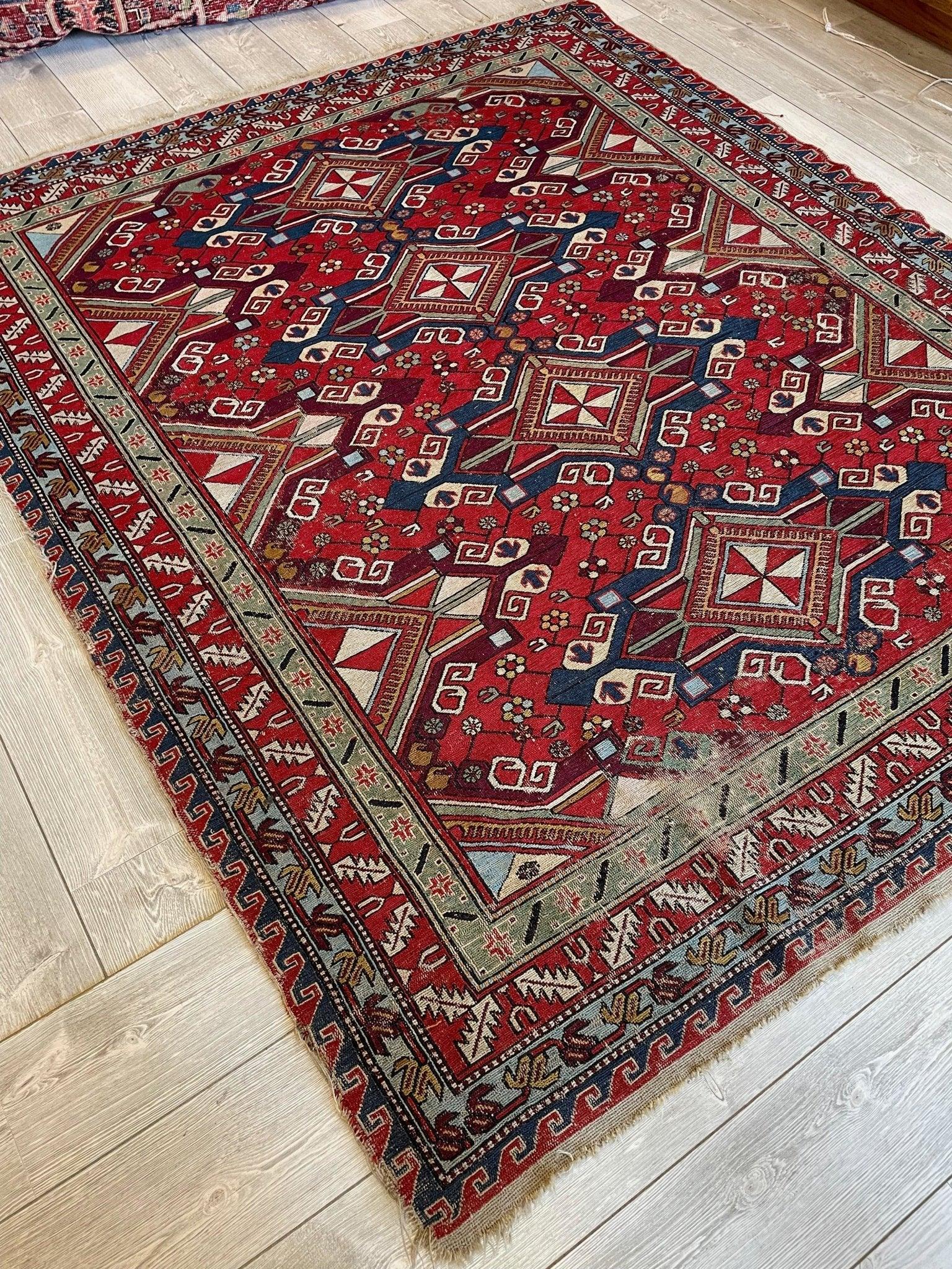 Fine Antique Natural Dyes Caucasian Soumak Area Rug 73''x91''