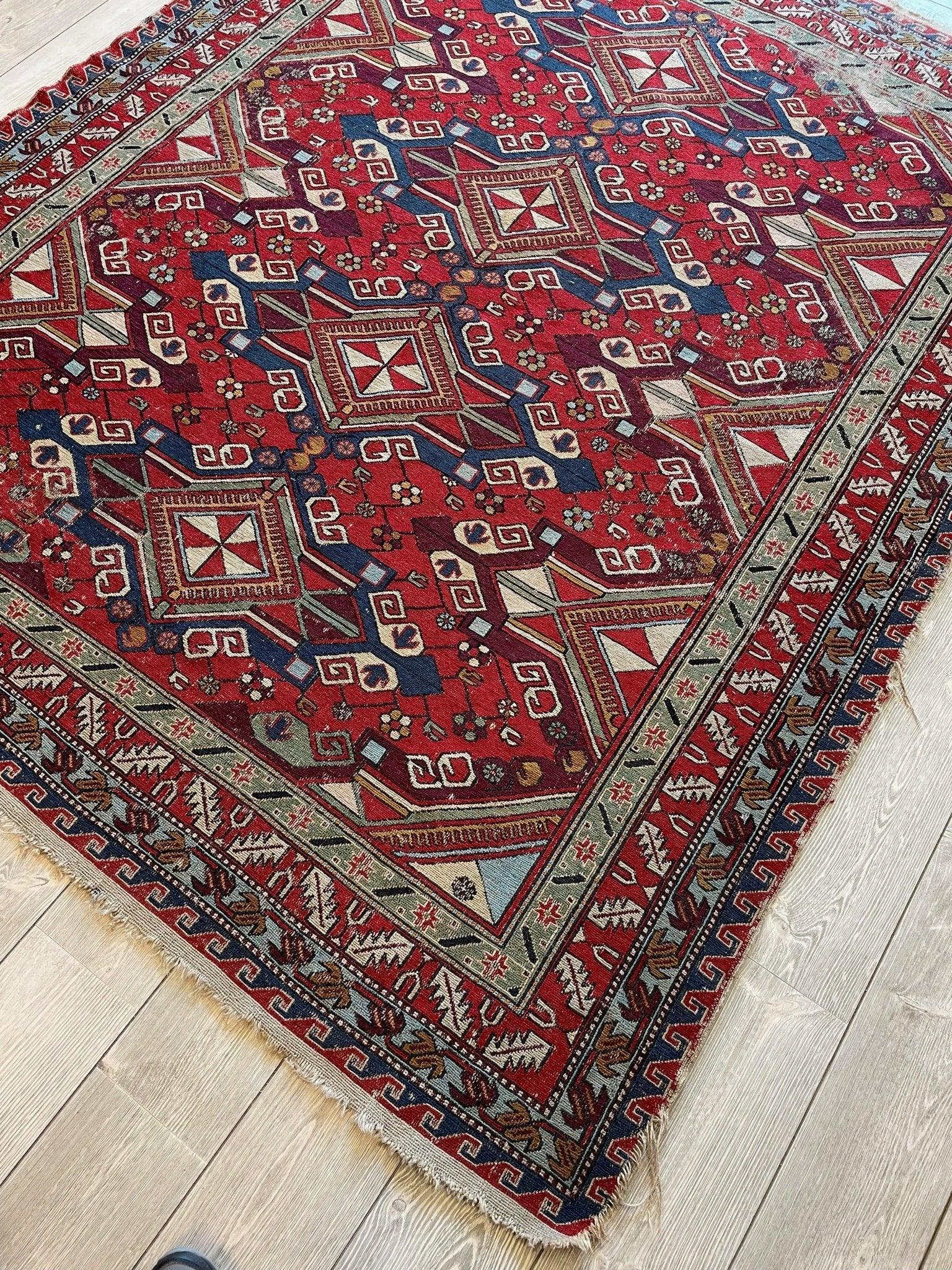 Fine Antique Natural Dyes Caucasian Soumak Area Rug 73''x91''