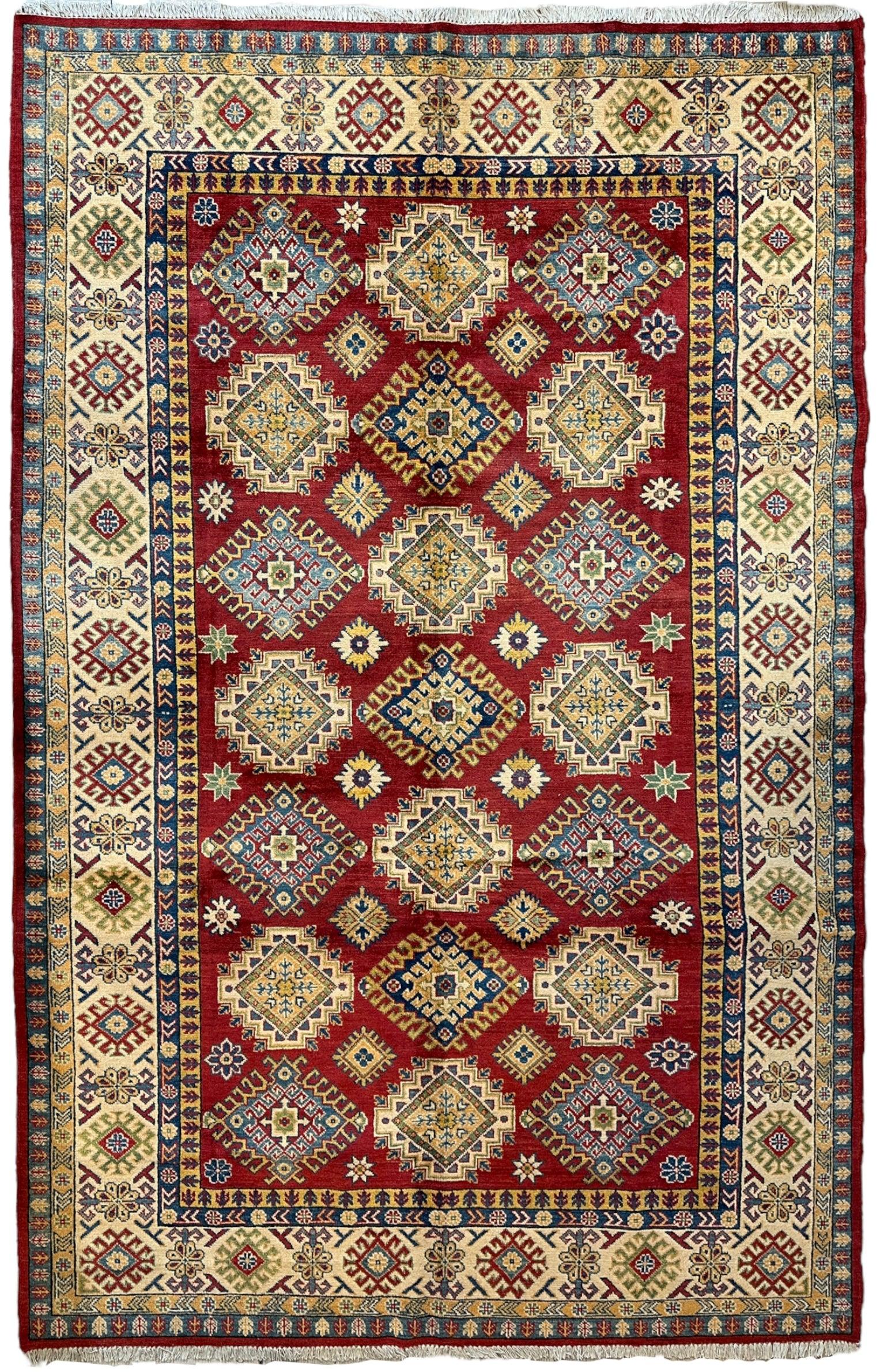 Fine Hand Knotted Afghani Kazak Rug 6’6” x 10’