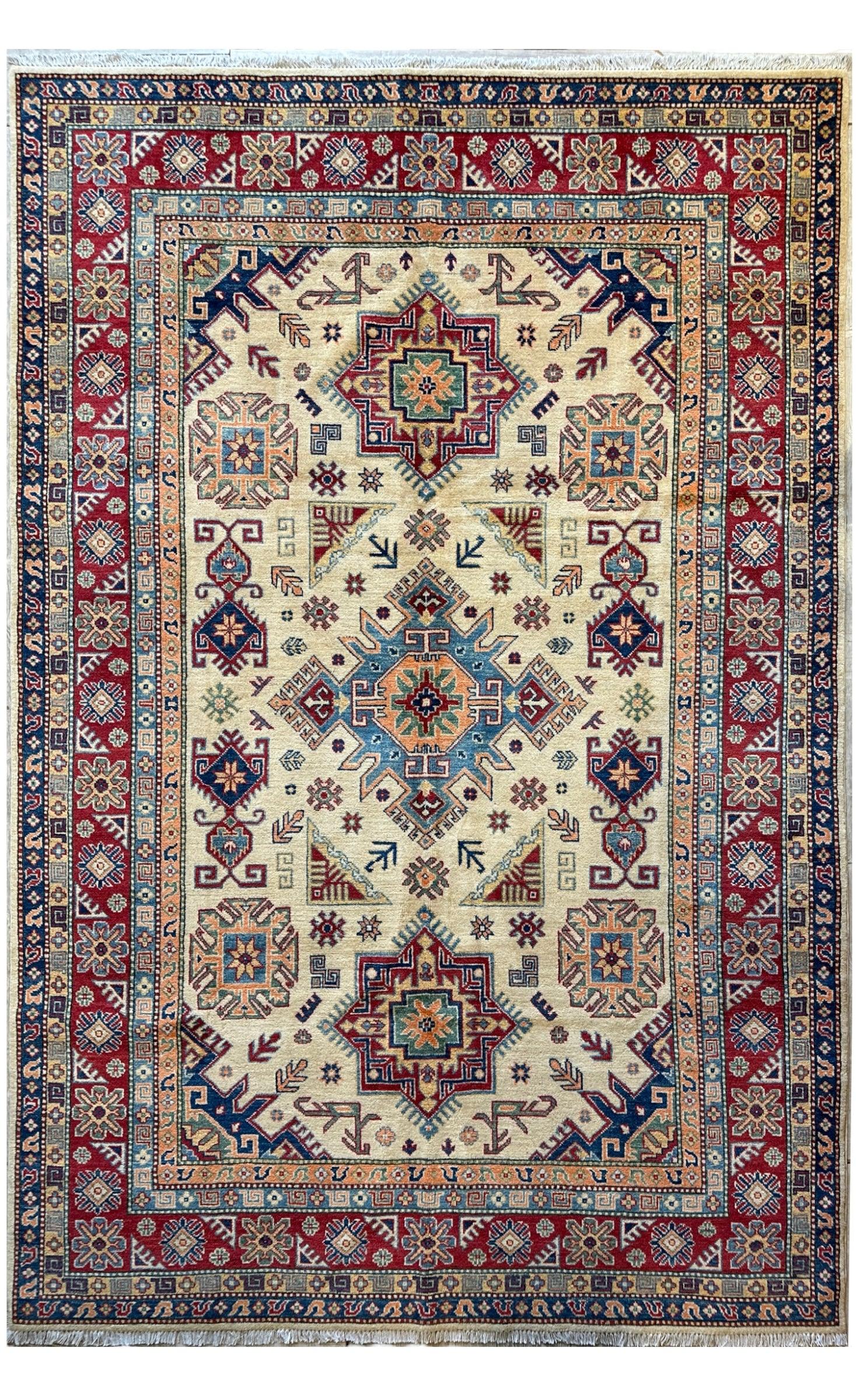 Fine Hand Knotted Afghani Kazak Rug 9’9” x 6’6”