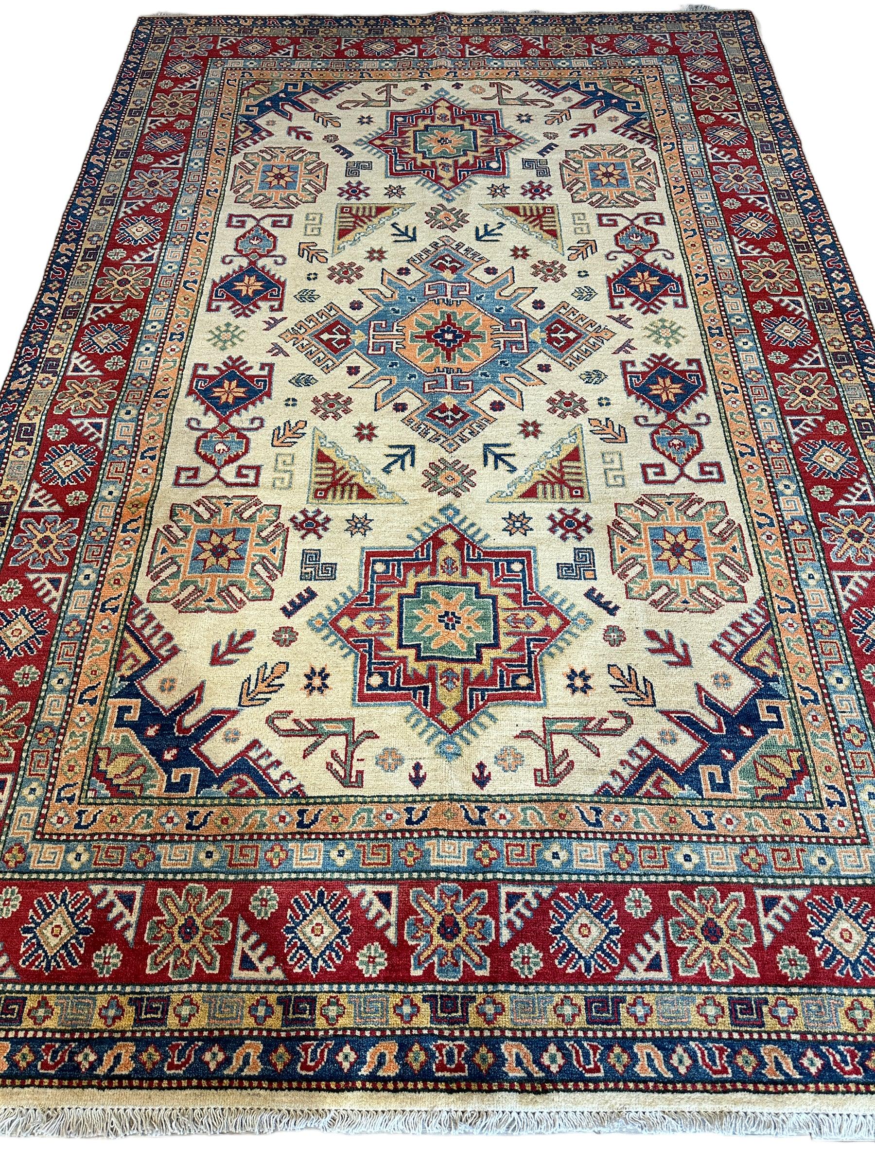 Fine Hand Knotted Afghani Kazak Rug 9’9” x 6’6”