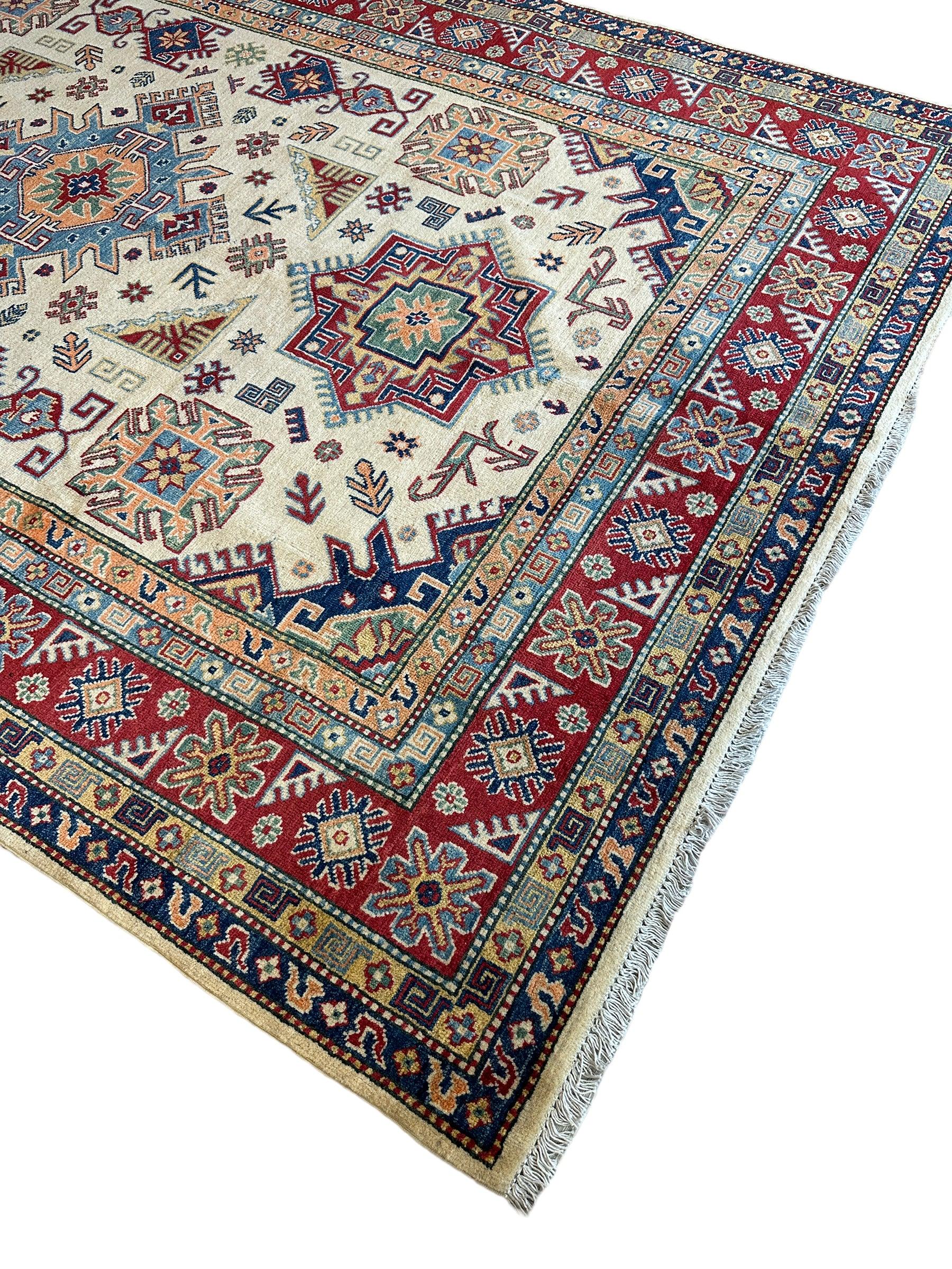 Fine Hand Knotted Afghani Kazak Rug 9’9” x 6’6”