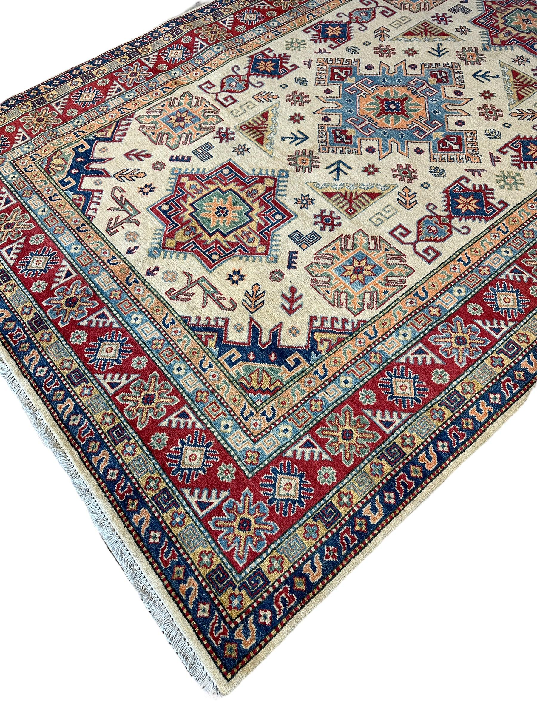 Fine Hand Knotted Afghani Kazak Rug 9’9” x 6’6”