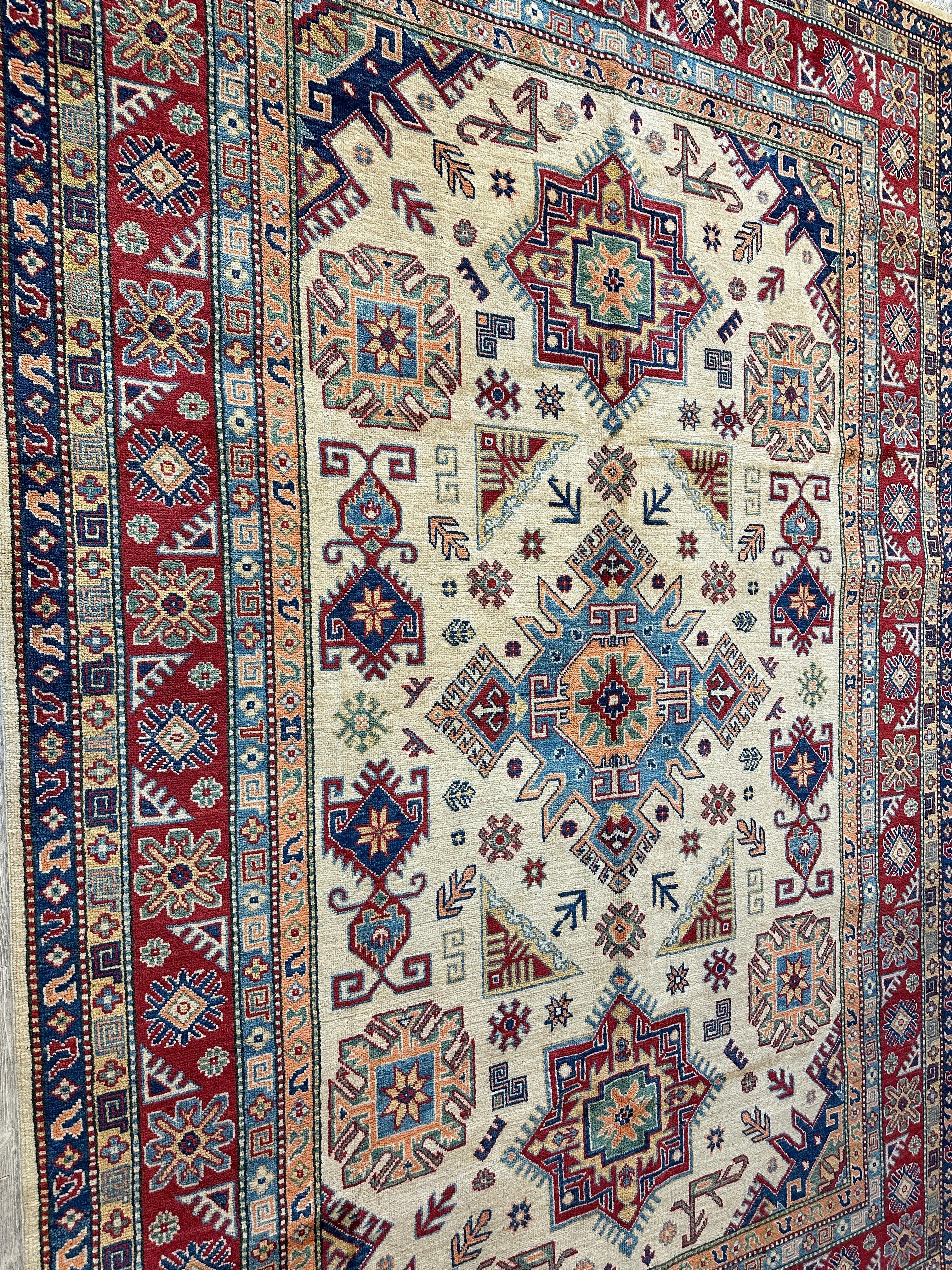 Fine Hand Knotted Afghani Kazak Rug 9’9” x 6’6”