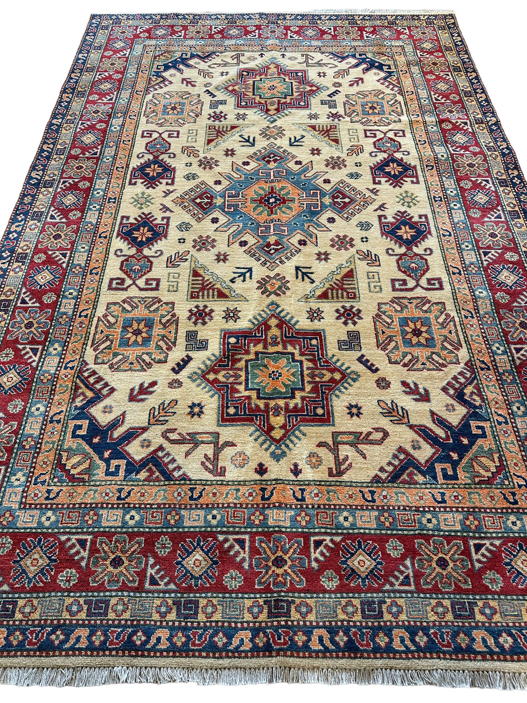 Fine Hand Knotted Afghani Kazak Rug 9’9” x 6’6”