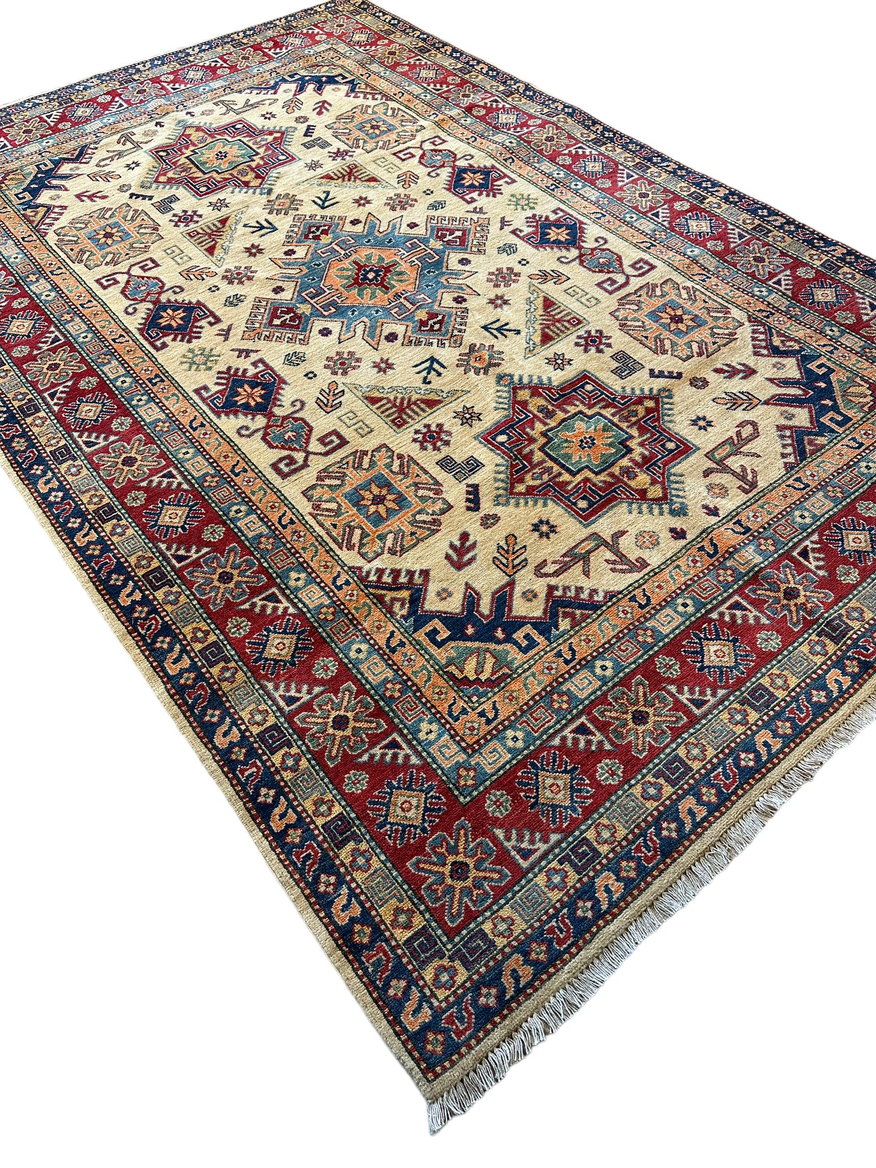 Fine Hand Knotted Afghani Kazak Rug 9’9” x 6’6”