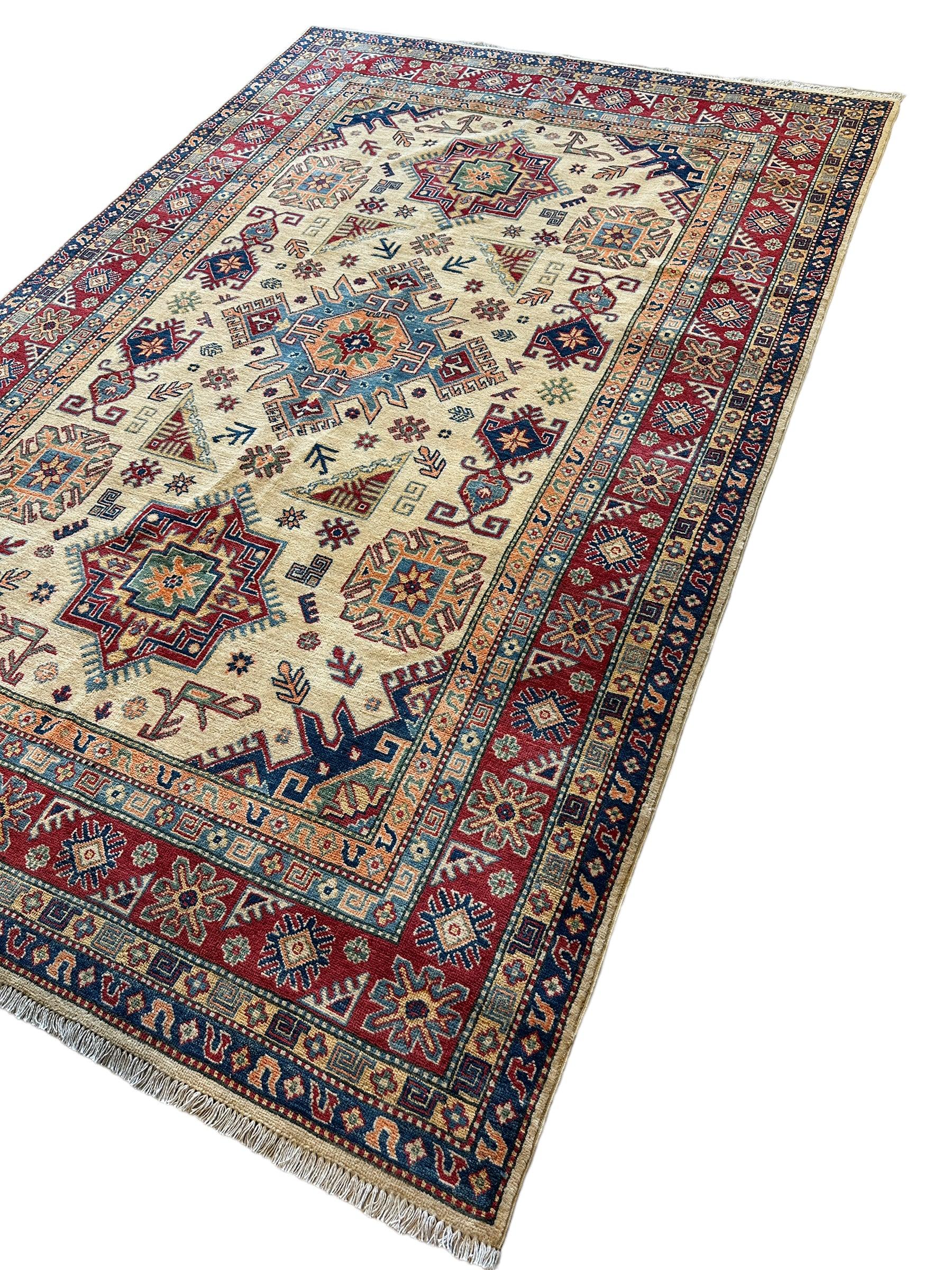 Fine Hand Knotted Afghani Kazak Rug 9’9” x 6’6”