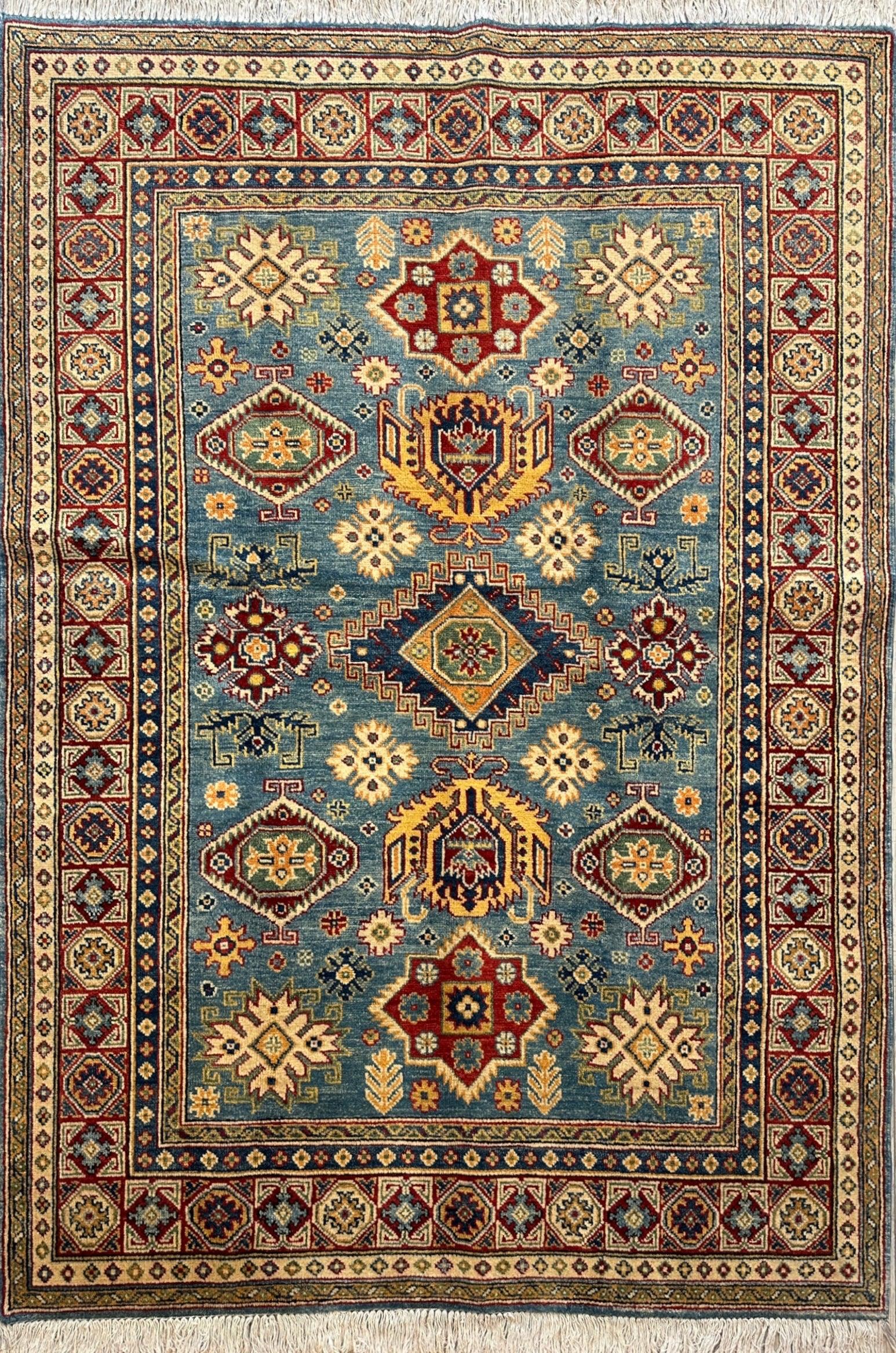 Fine Hand Knotted Afghani Super Kazak Rug 4’10” x 6’11”