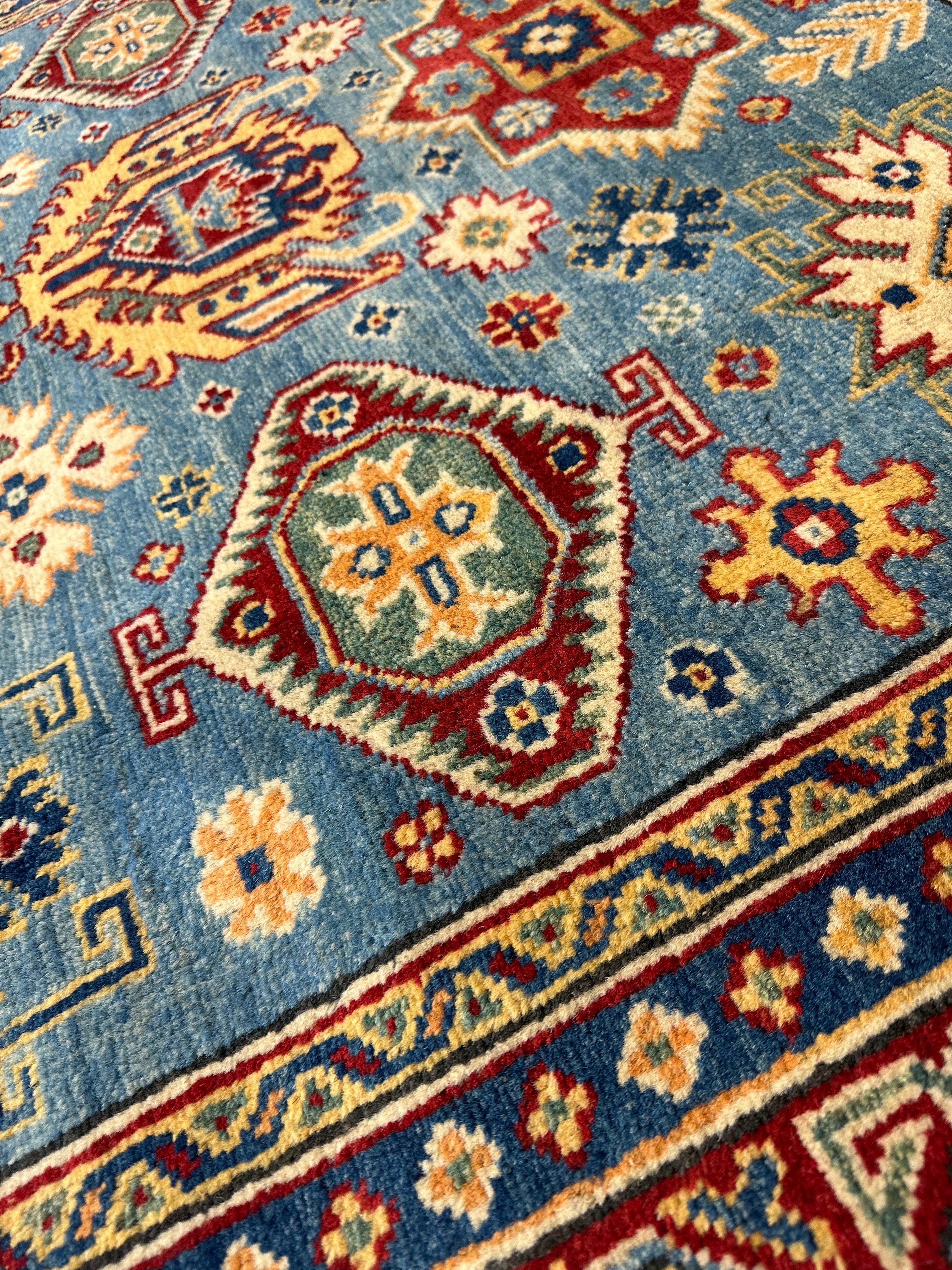 Fine Hand Knotted Afghani Super Kazak Rug 4’10” x 6’11”