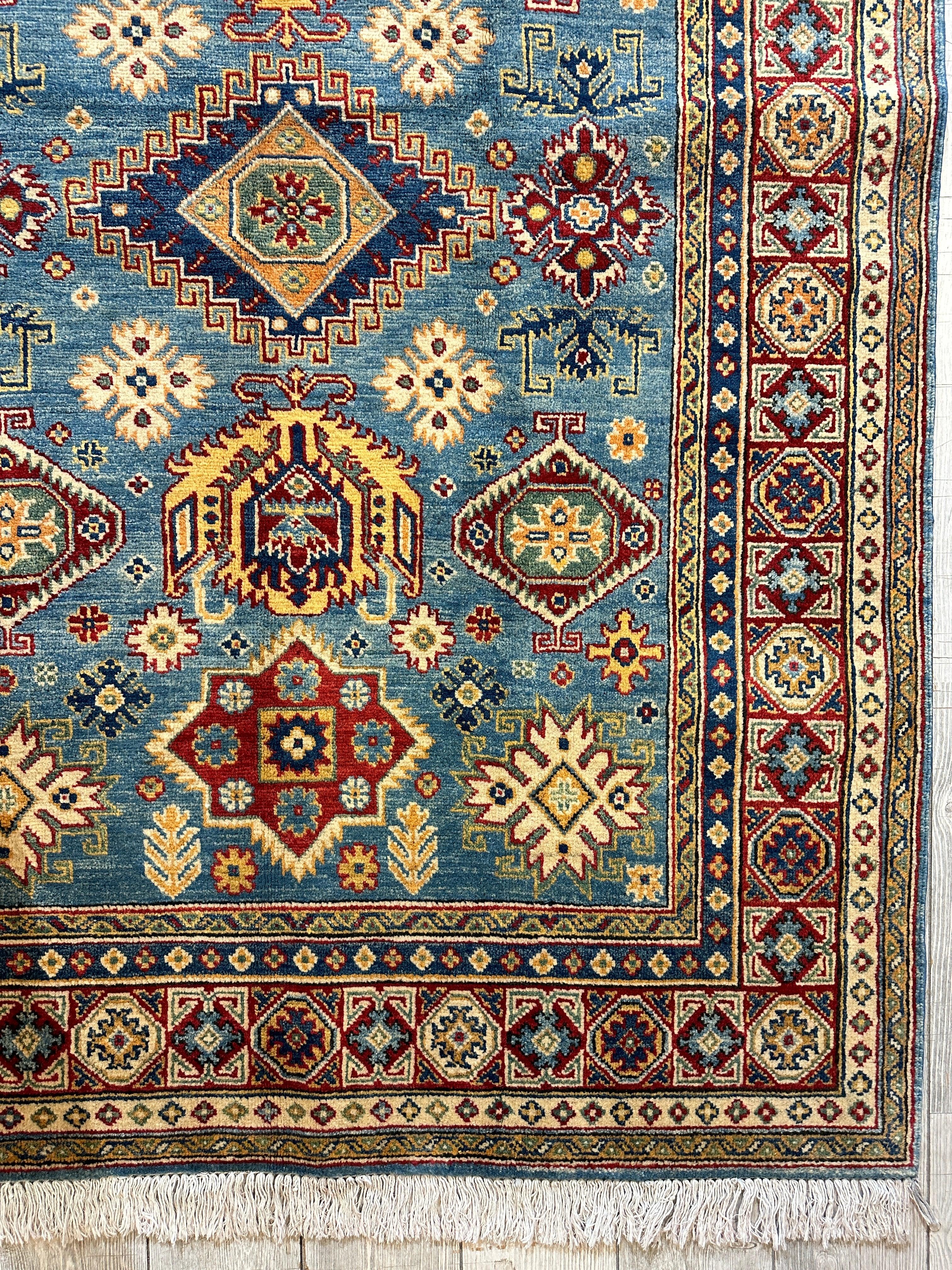 Fine Hand Knotted Afghani Super Kazak Rug 4’10” x 6’11”