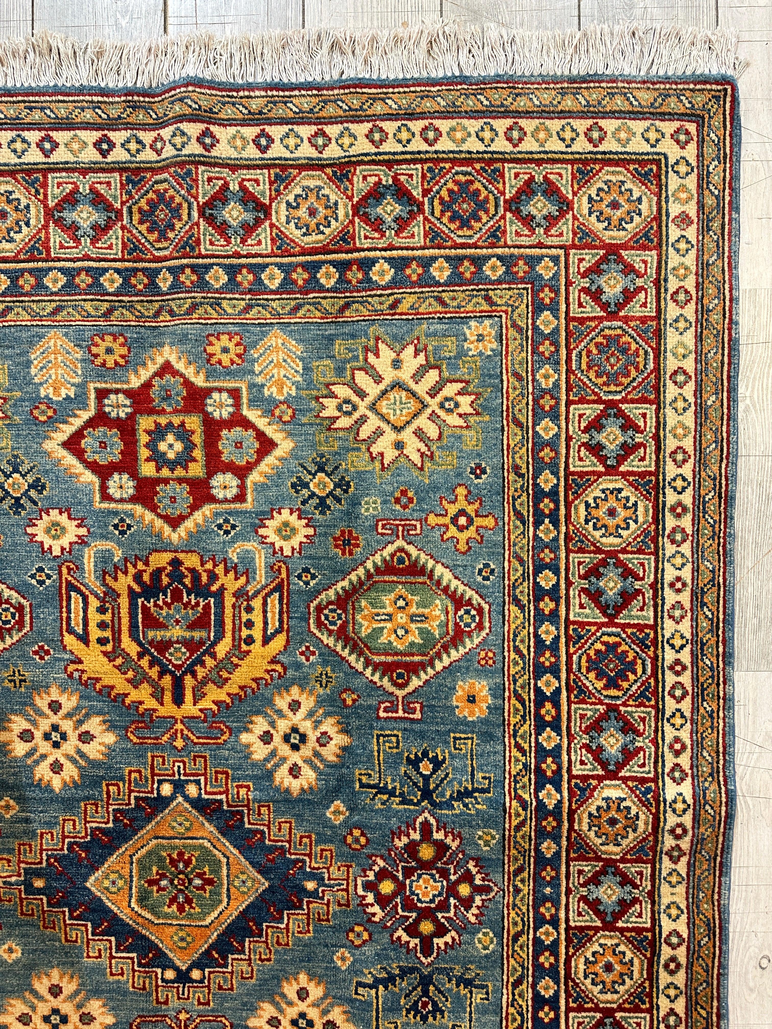 Fine Hand Knotted Afghani Super Kazak Rug 4’10” x 6’11”