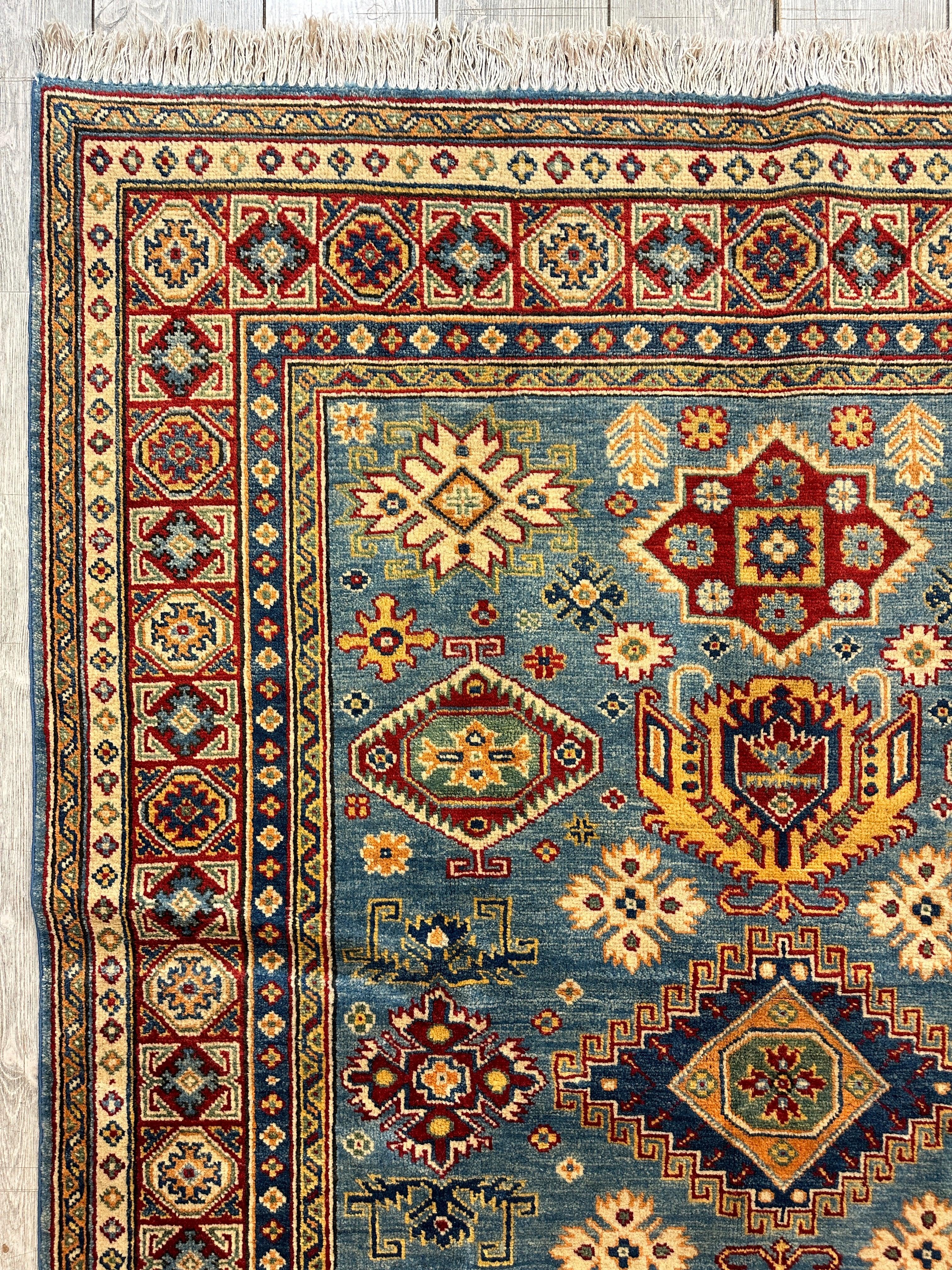 Fine Hand Knotted Afghani Super Kazak Rug 4’10” x 6’11”