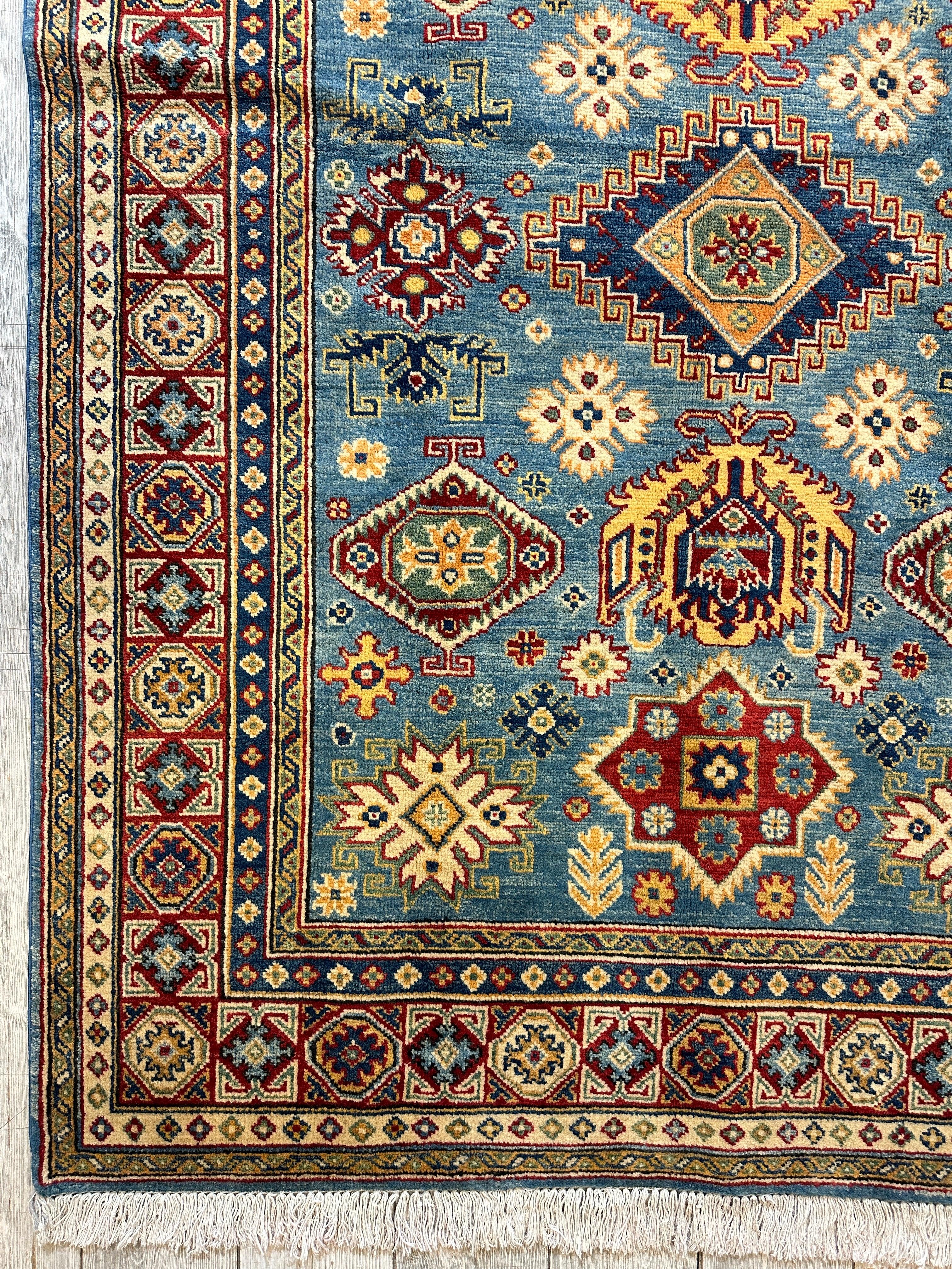 Fine Hand Knotted Afghani Super Kazak Rug 4’10” x 6’11”