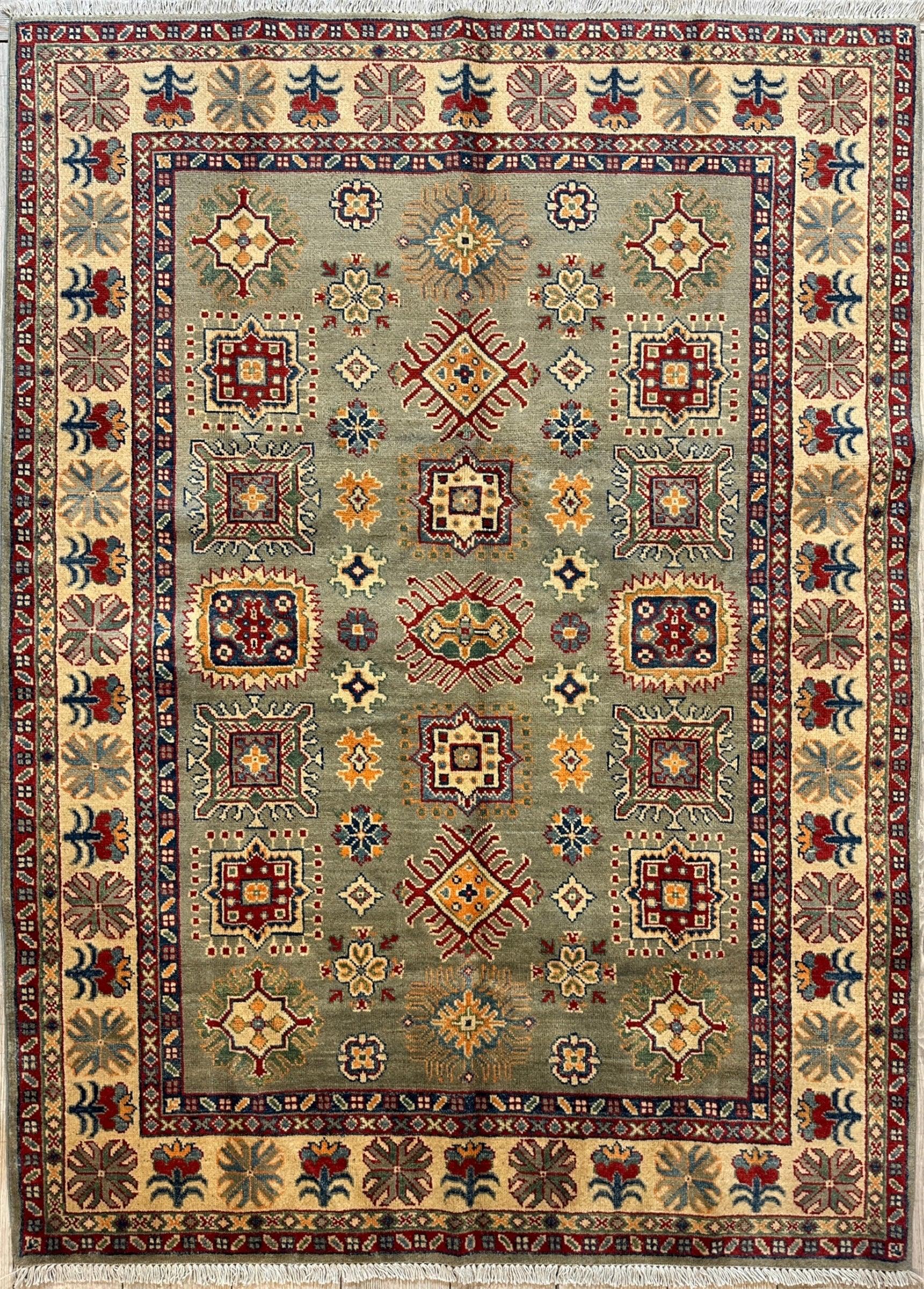 Fine Hand Knotted Afghani Super Kazak Rug 4’11” x 6’8”