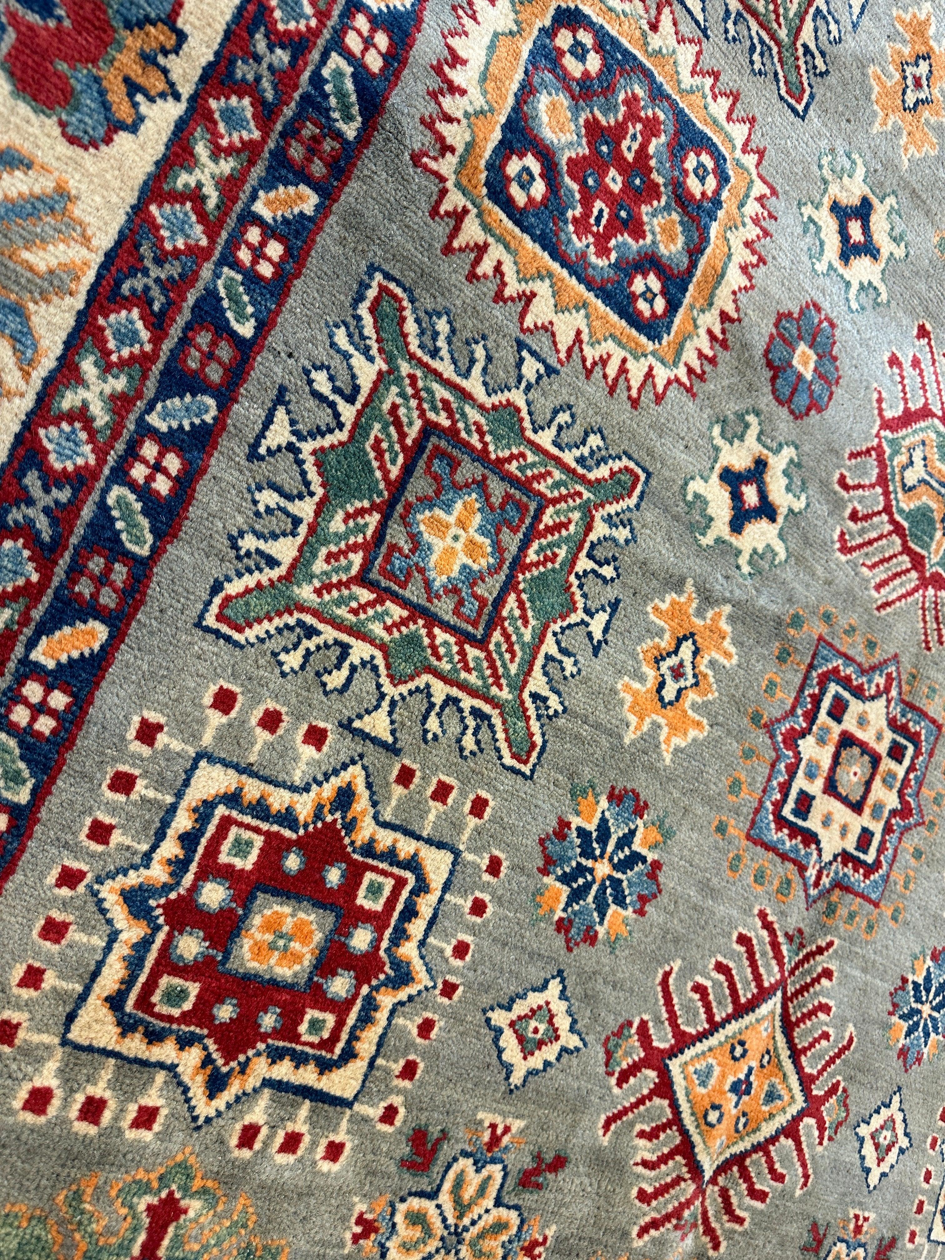 Fine Hand Knotted Afghani Super Kazak Rug 4’11” x 6’8”