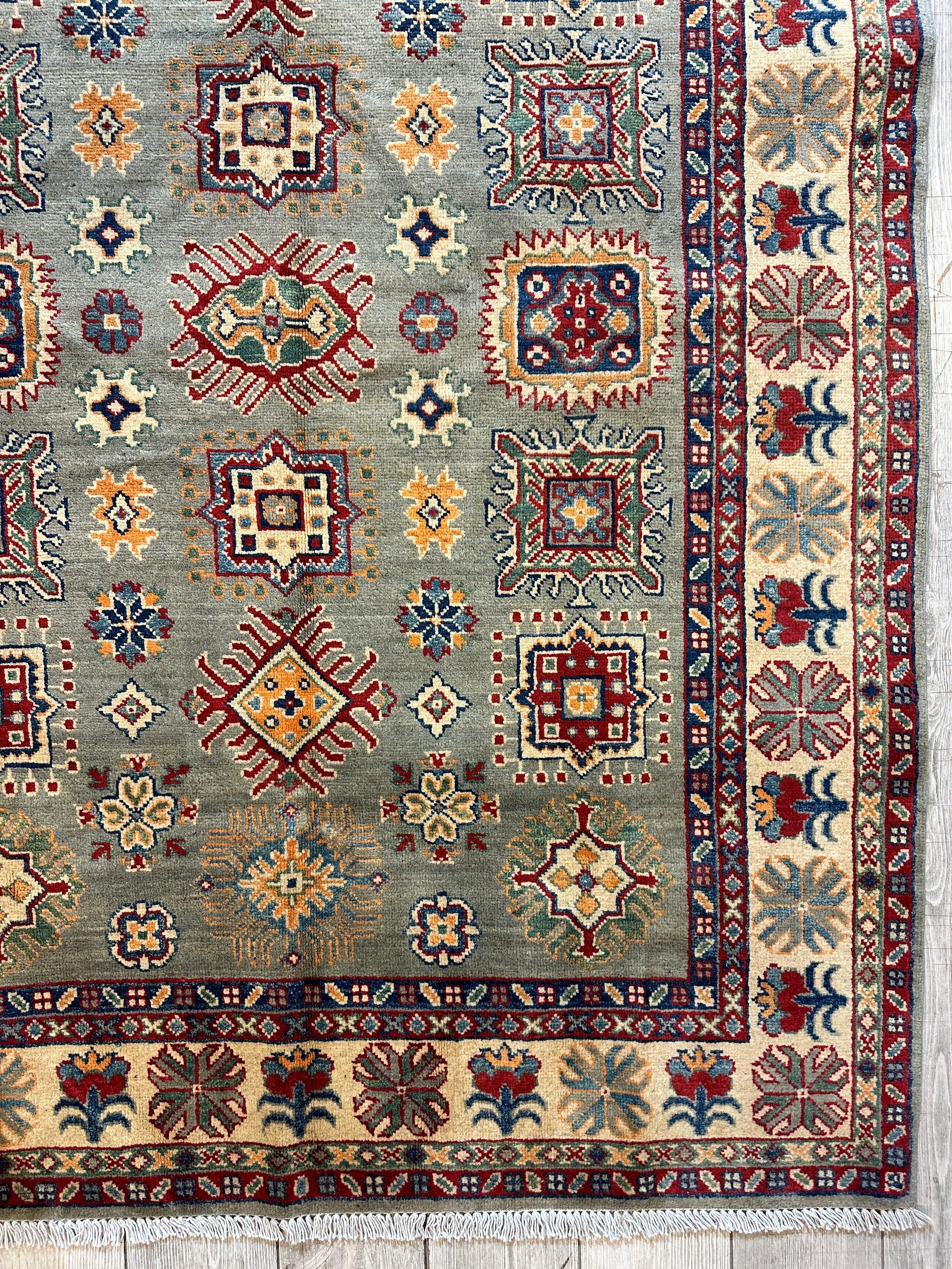 Fine Hand Knotted Afghani Super Kazak Rug 4’11” x 6’8”